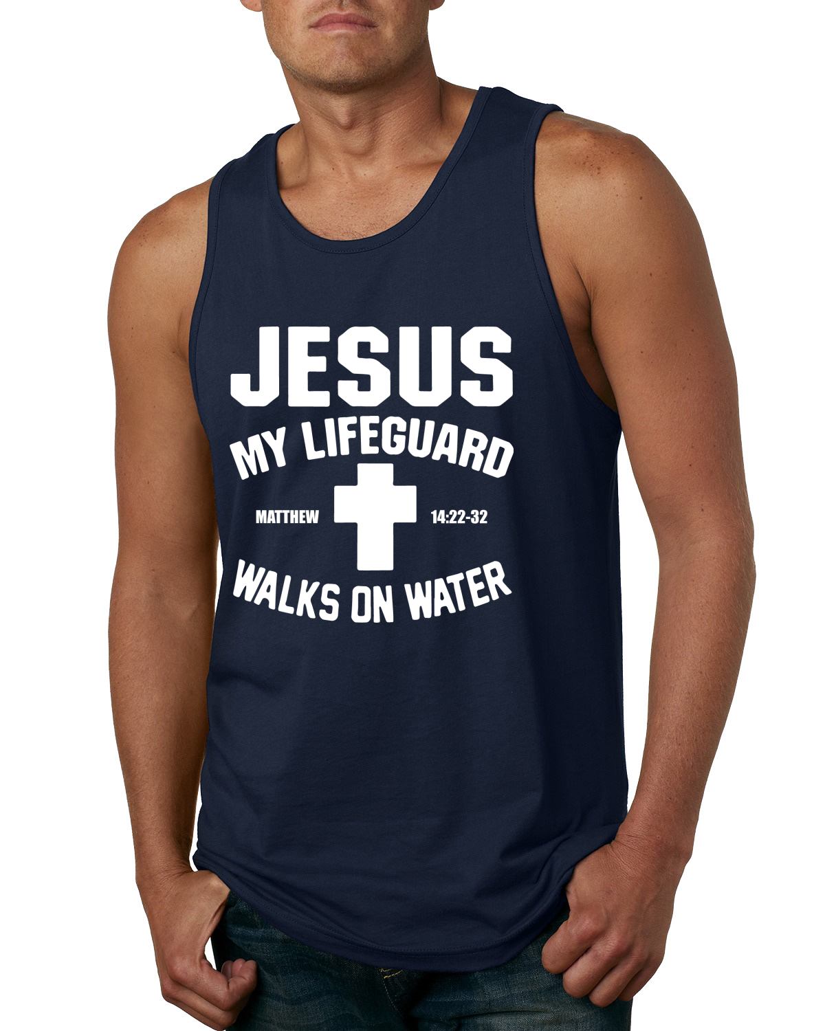 Jesus My Lifeguard Walks on Water Matthew 14:22l Men Tank Top - Picture 5 of 8