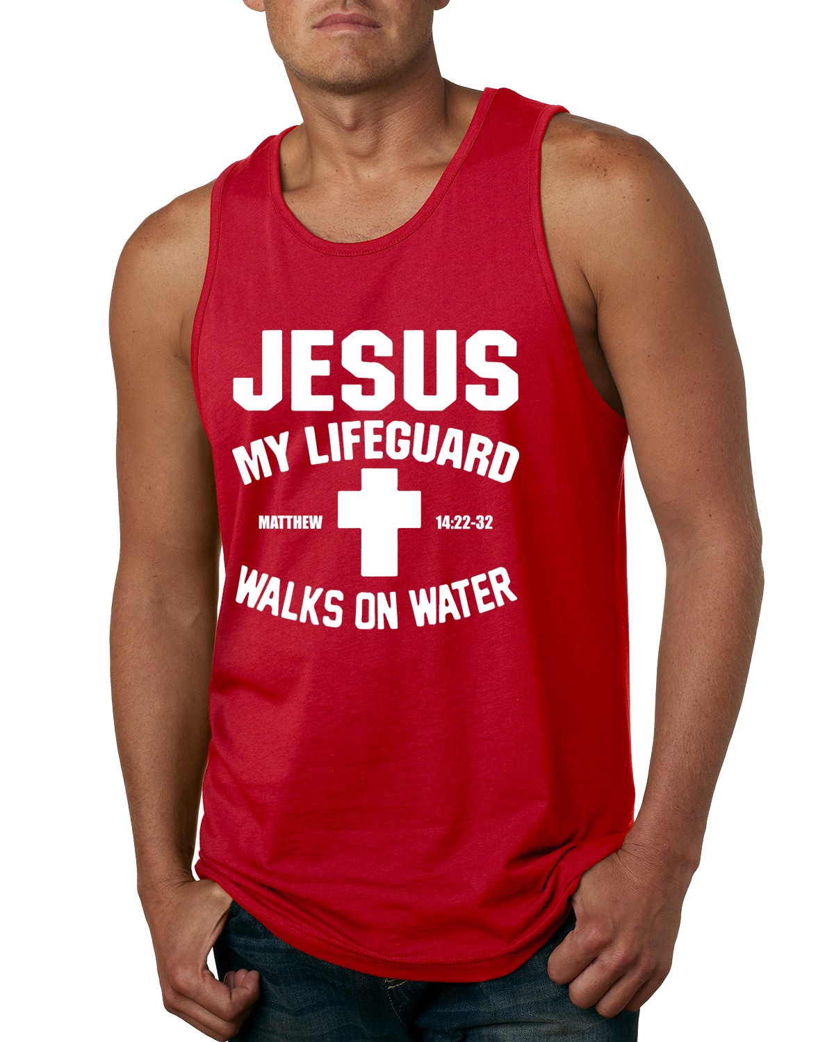 Jesus My Lifeguard Walks on Water Matthew 14:22l Men Tank Top - Picture 6 of 8