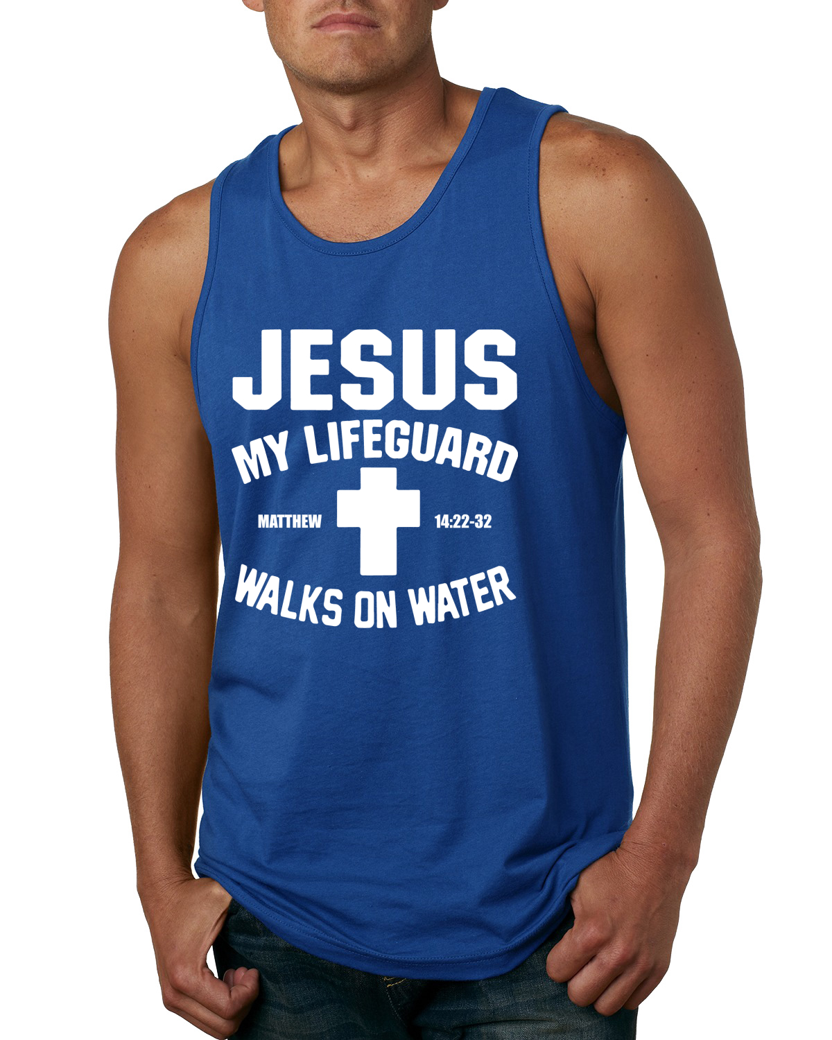Jesus My Lifeguard Walks on Water Matthew 14:22l Men Tank Top - Picture 7 of 8
