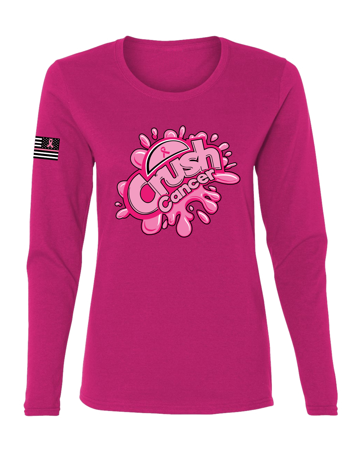 Collection Designs Breast Cancer Awareness USA Flag Women Pink Long Sleeve - Picture 17 of 22
