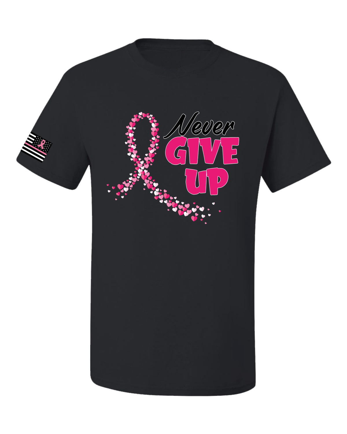 Collection Designs Breast Cancer Awareness US Flag Pride Unisex Black T-Shirt