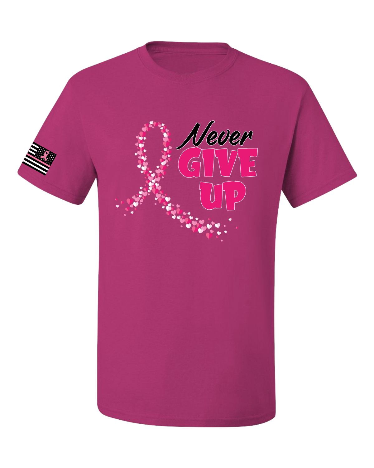 Collection Designs Breast Cancer Awareness US Flag Sleeve Unisex Pink T-Shirt - Bild 4 von 22