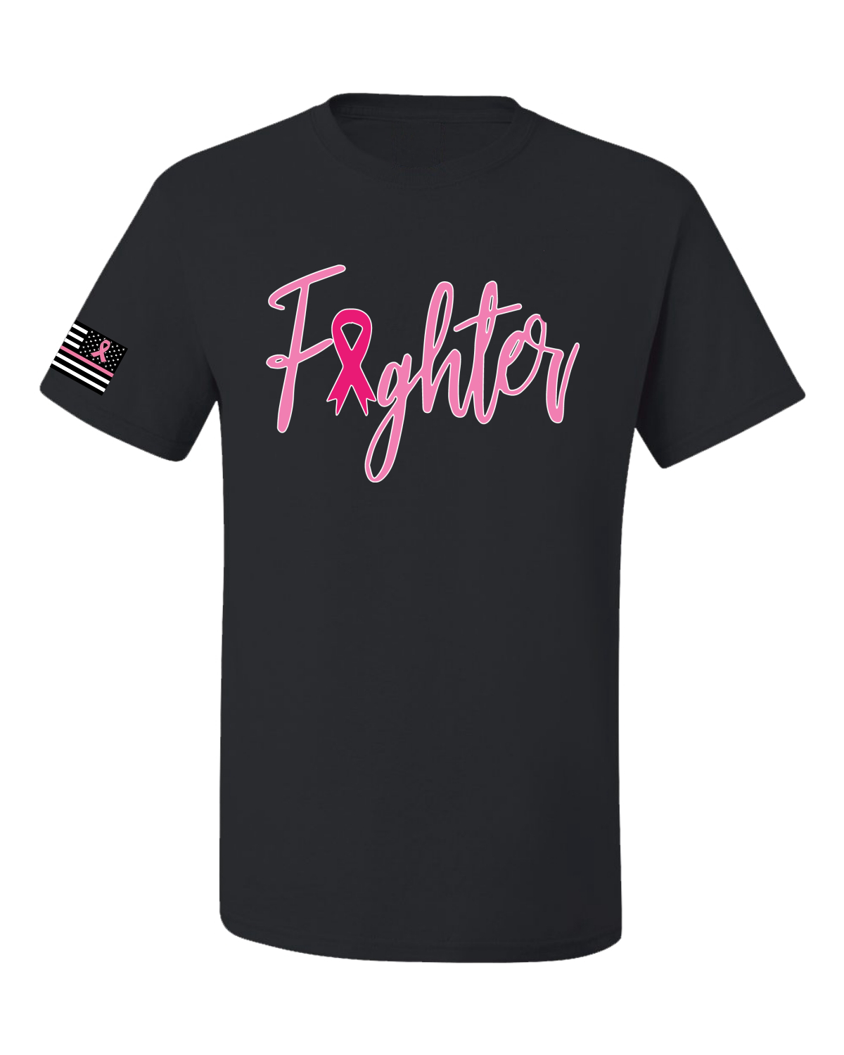 Collection Designs Breast Cancer Awareness US Flag Pride Unisex Black T-Shirt