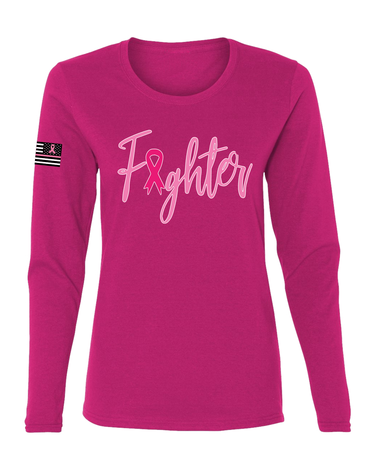 Collection Designs Breast Cancer Awareness USA Flag Women Pink Long Sleeve - Picture 6 of 22