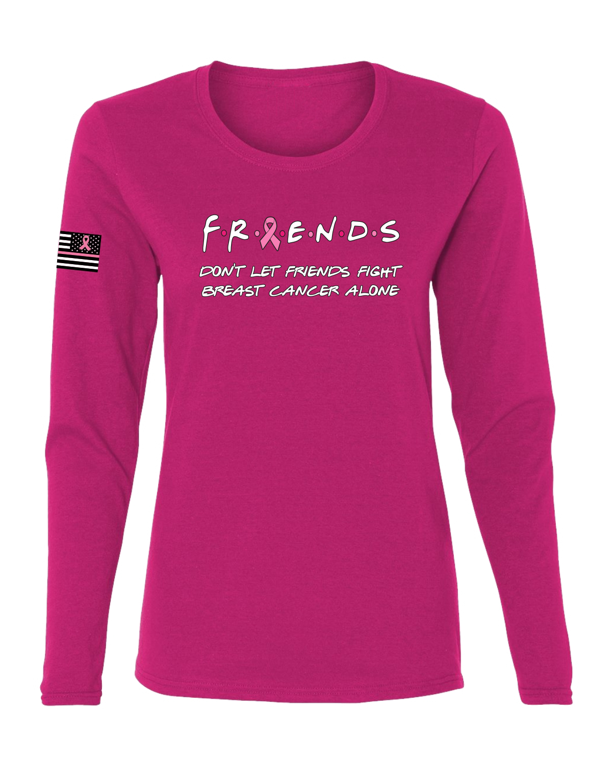 Collection Designs Breast Cancer Awareness USA Flag Women Pink Long Sleeve - Picture 8 of 22