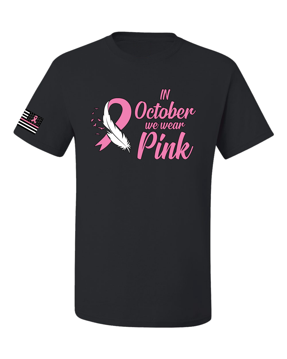 Collection Designs Breast Cancer Awareness US Flag Pride Unisex Black T-Shirt