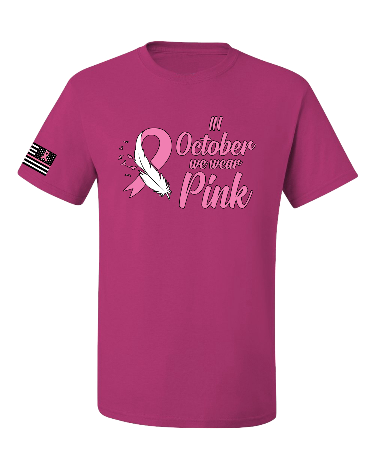 Collection Designs Breast Cancer Awareness US Flag Sleeve Unisex Pink T-Shirt - Bild 5 von 22
