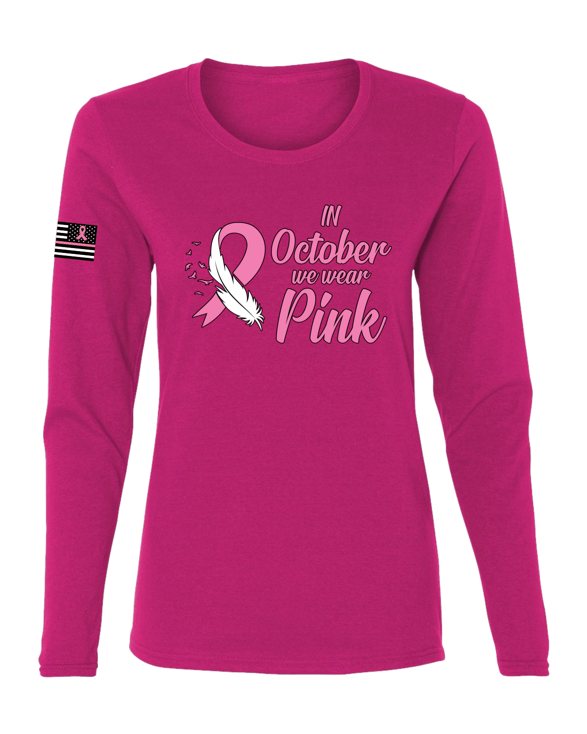 Collection Designs Breast Cancer Awareness USA Flag Women Pink Long Sleeve - Picture 5 of 22