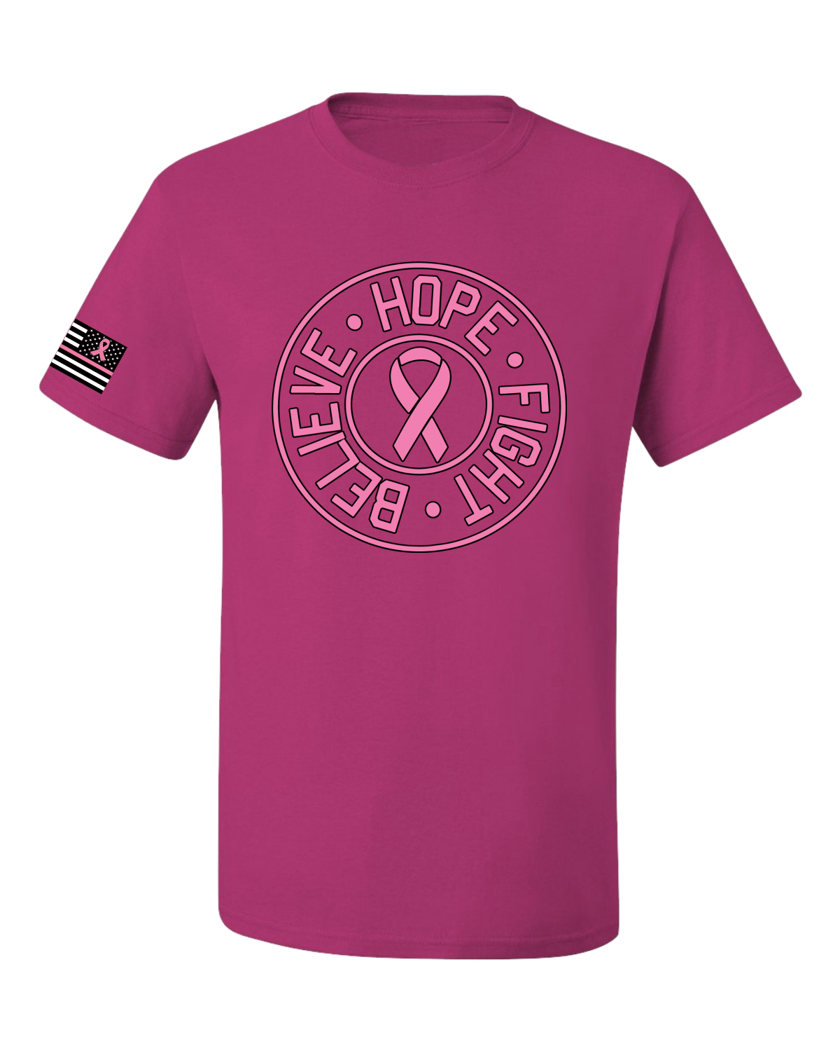 Collection Designs Breast Cancer Awareness US Flag Sleeve Unisex Pink T-Shirt - Bild 12 von 22