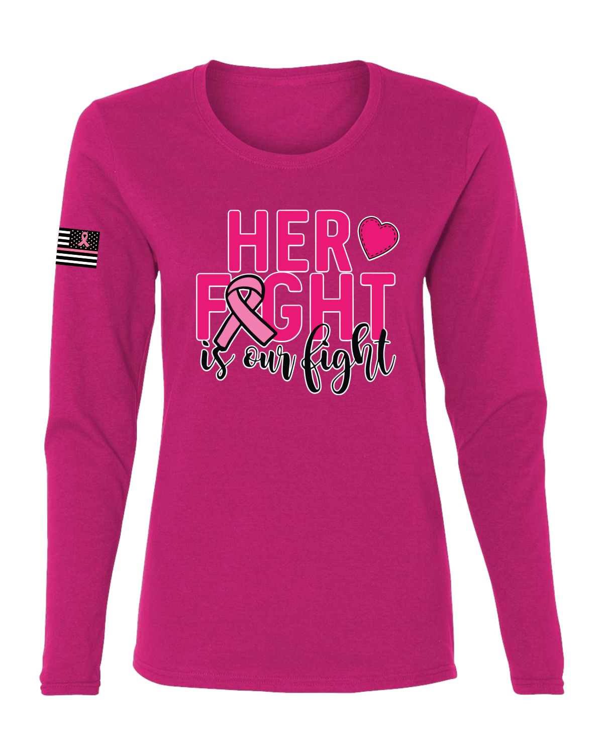 Collection Designs Breast Cancer Awareness USA Flag Women Pink Long Sleeve - Picture 3 of 22