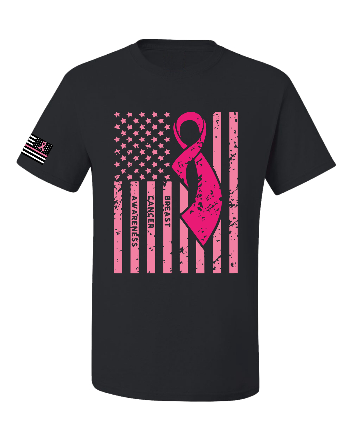 Collection Designs Breast Cancer Awareness US Flag Pride Unisex Black T-Shirt