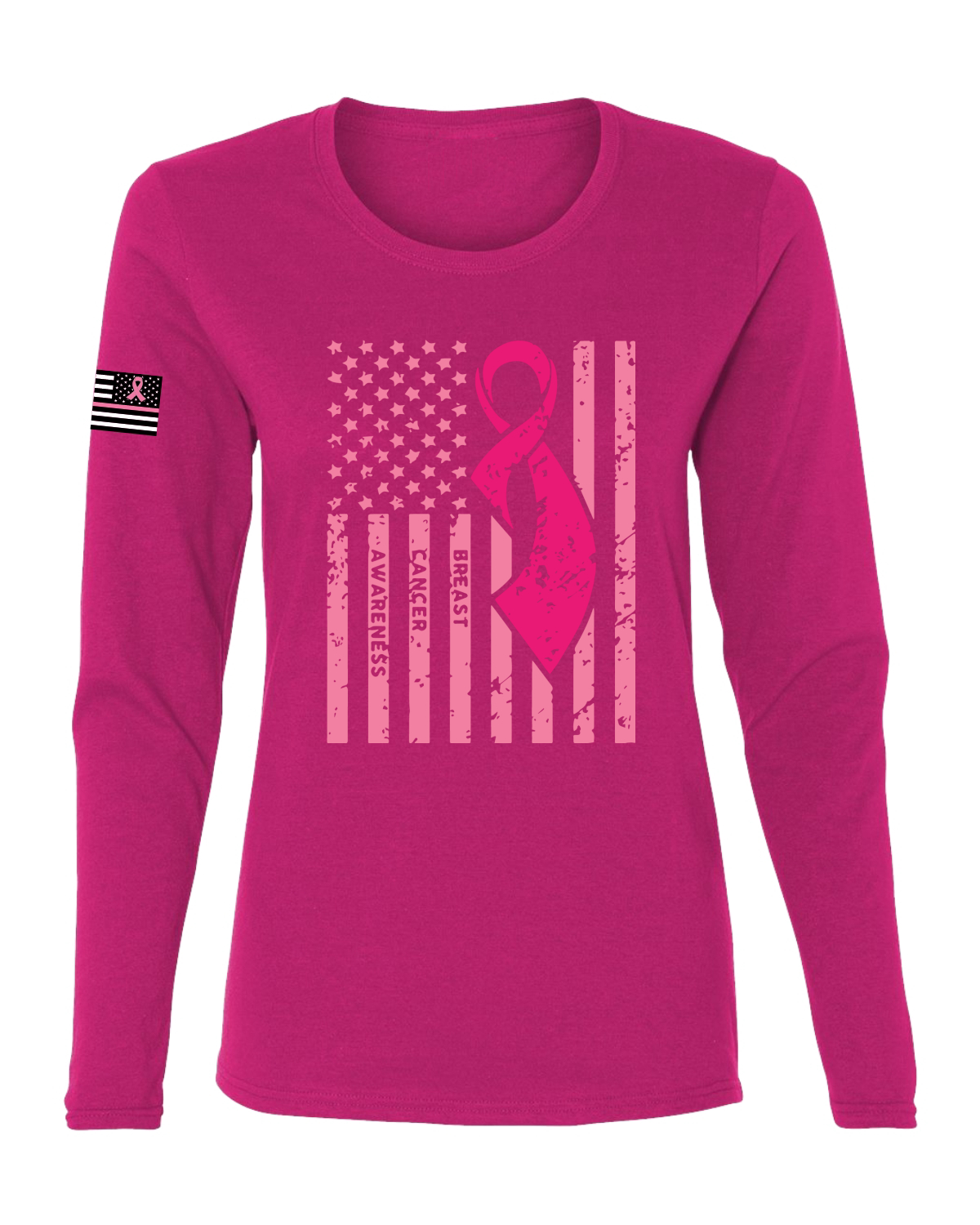 Collection Designs Breast Cancer Awareness USA Flag Women Pink Long Sleeve - Picture 21 of 22