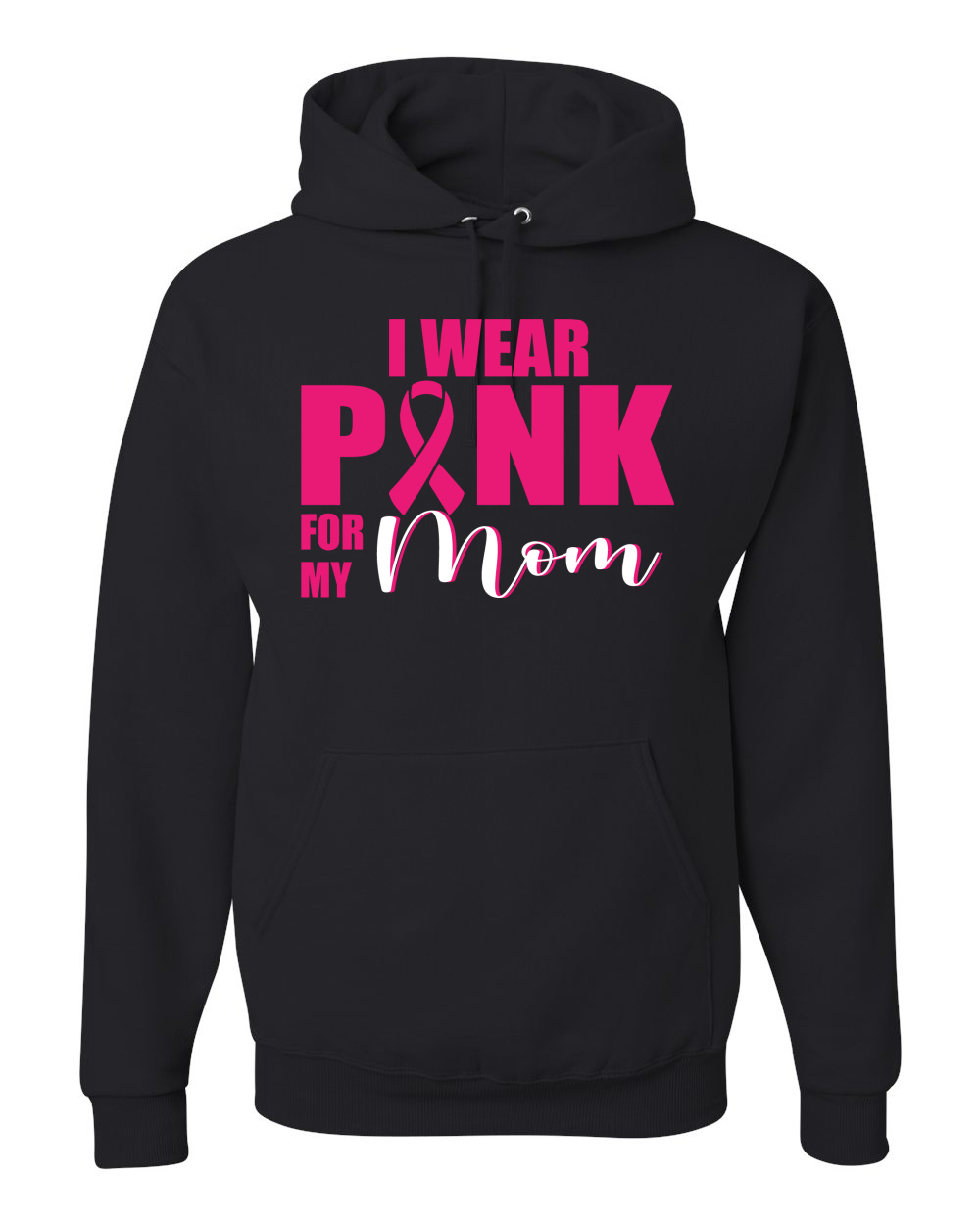 Breast Cancer Awareness Pink Ribbon Survivor Support Black Hoodie Sweatshirt - Picture 3 of 7