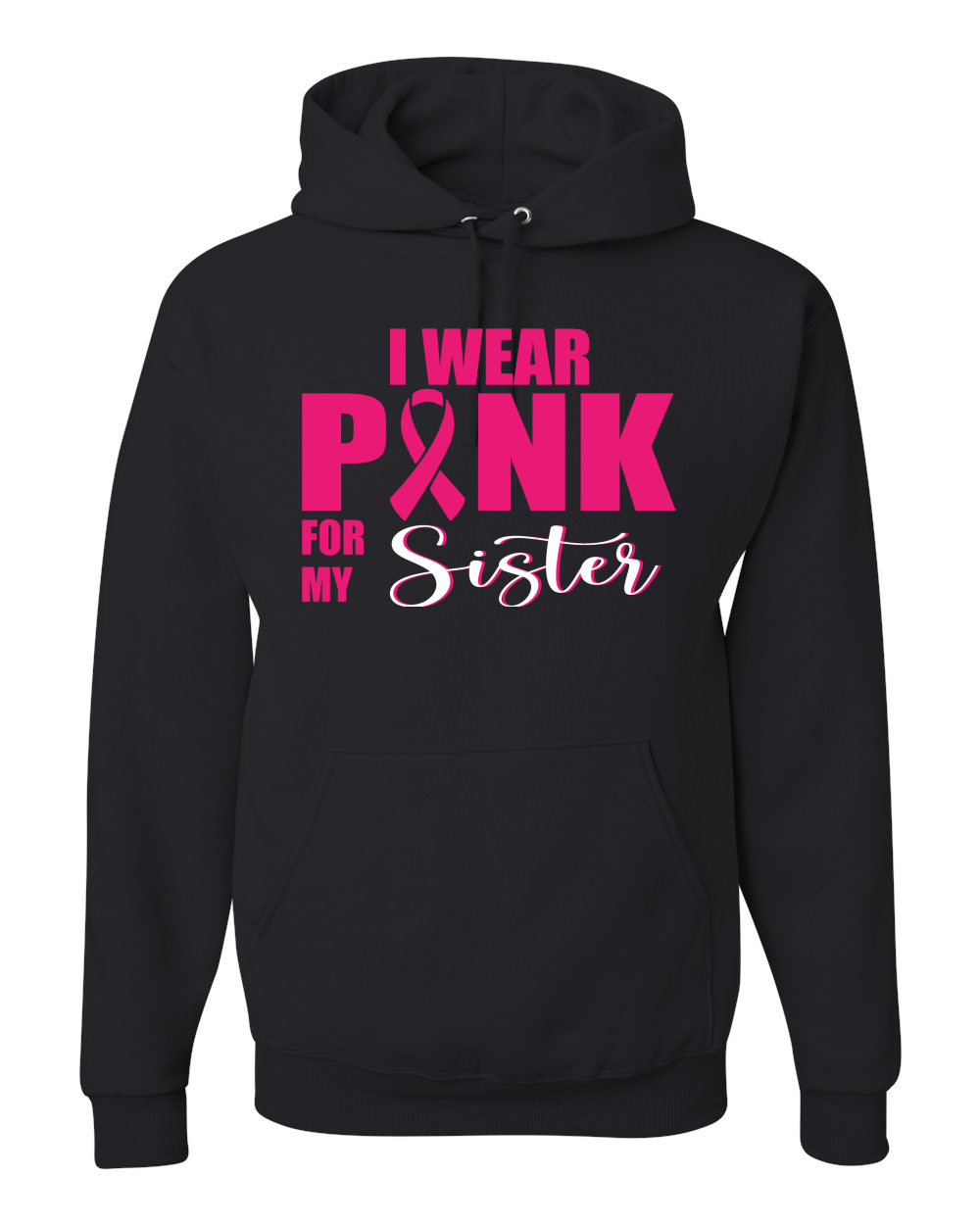 Breast Cancer Awareness Pink Ribbon Survivor Support Black Hoodie Sweatshirt - Picture 4 of 7