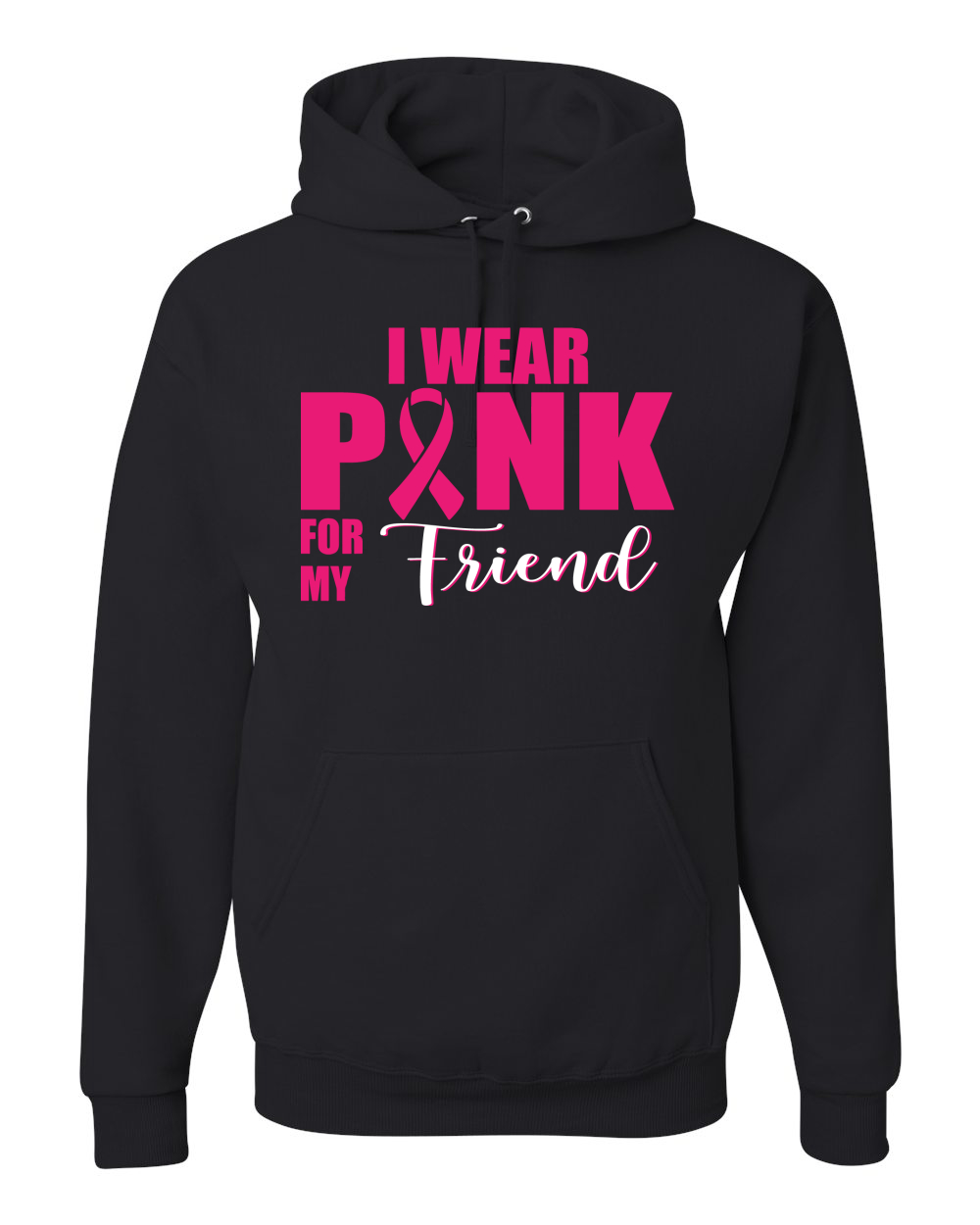 Breast Cancer Awareness Pink Ribbon Survivor Support Black Hoodie Sweatshirt - Picture 7 of 7