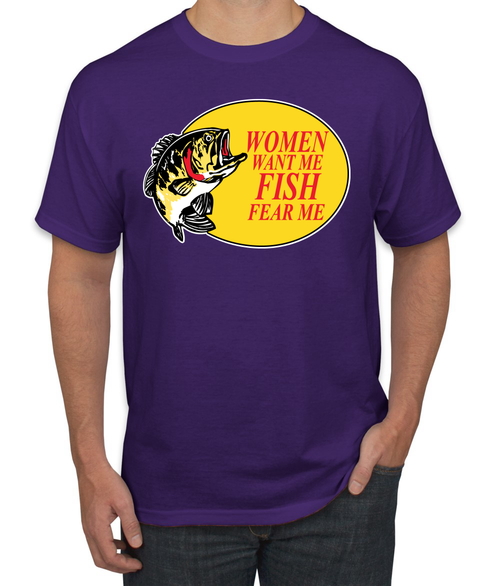 Women Want Me Fish Fear Me Fishing Men's Graphic T-Shirt, Neon Pink, 2XL