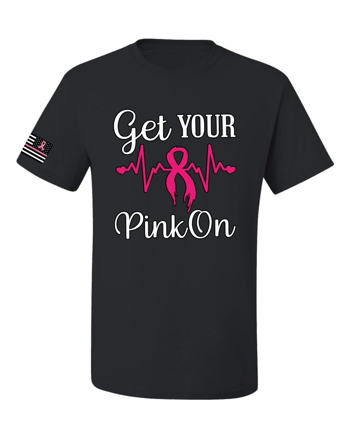 Collection Designs Breast Cancer Awareness US Flag Pride Unisex Black T-Shirt