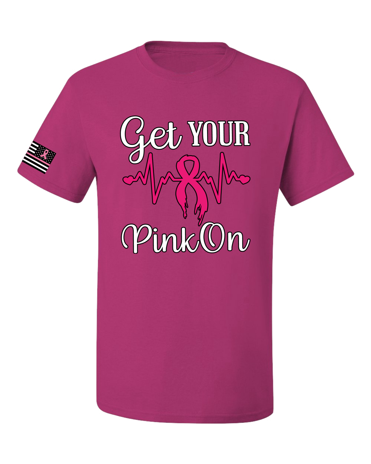 Collection Designs Breast Cancer Awareness US Flag Sleeve Unisex Pink T-Shirt - Bild 10 von 22