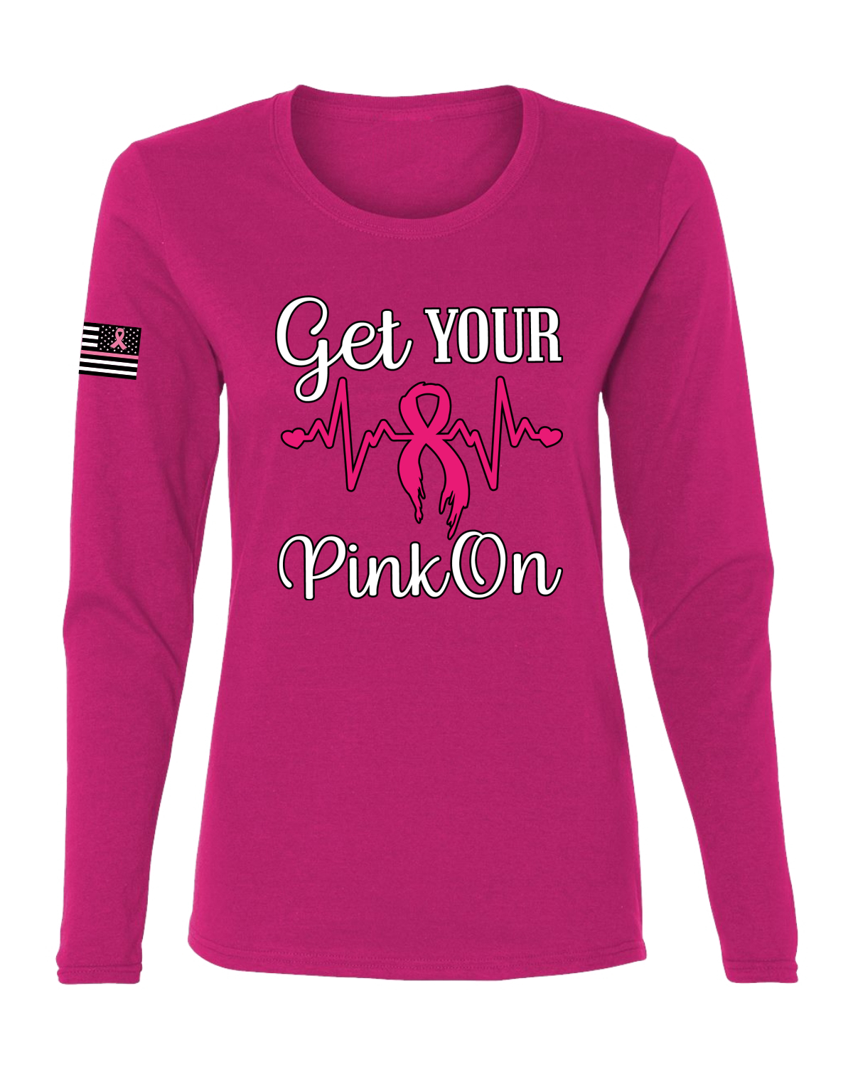 Collection Designs Breast Cancer Awareness USA Flag Women Pink Long Sleeve - Picture 10 of 22