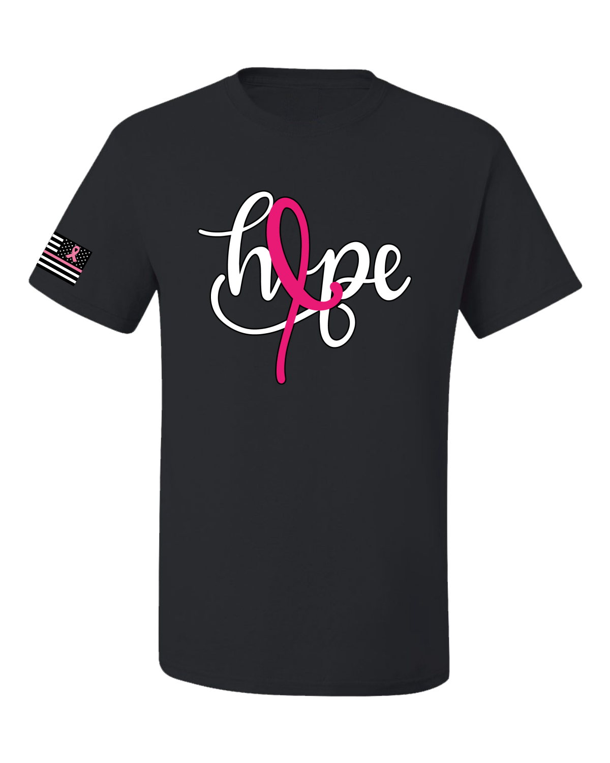 Collection Designs Breast Cancer Awareness US Flag Pride Unisex Black T-Shirt