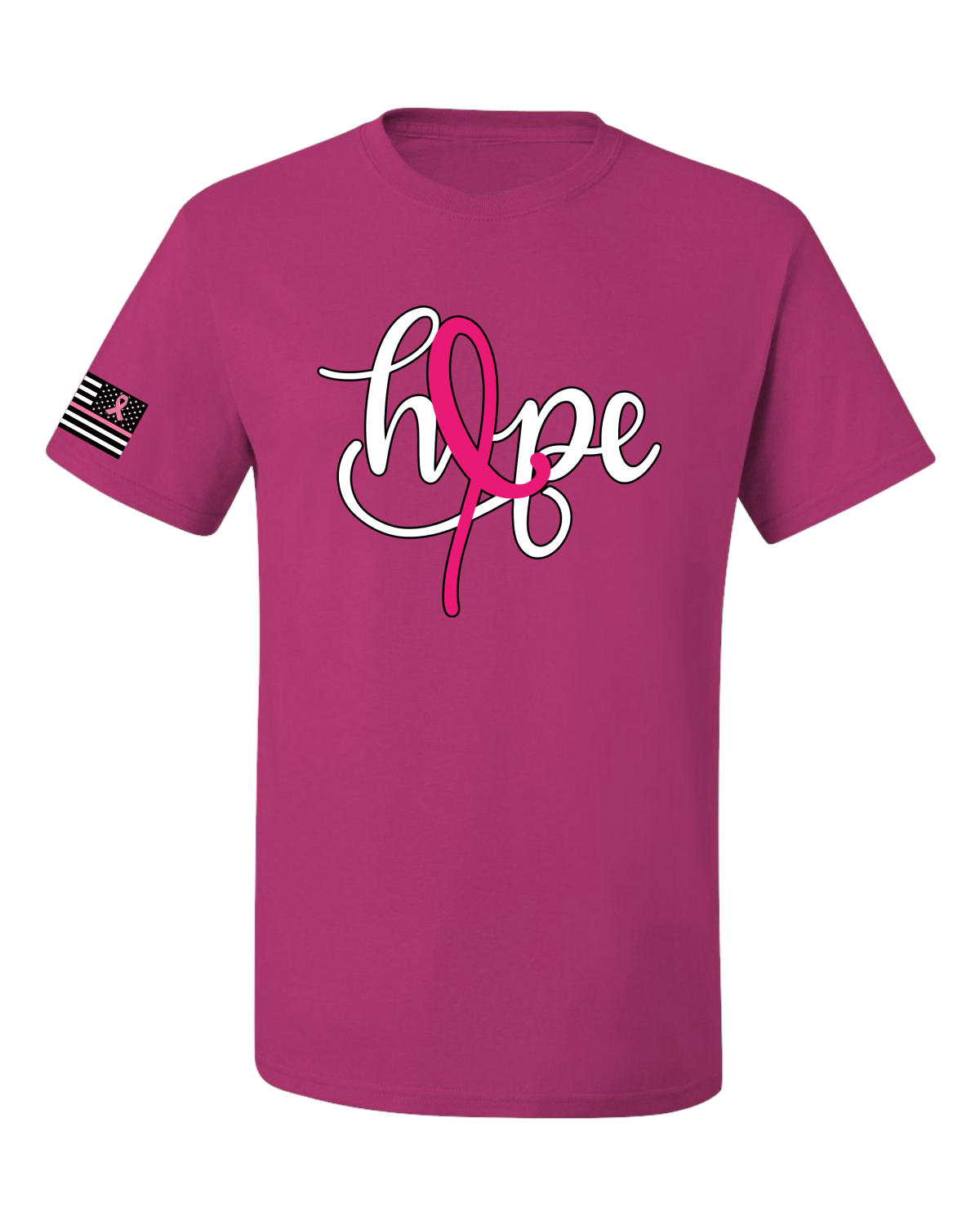 Collection Designs Breast Cancer Awareness US Flag Sleeve Unisex Pink T-Shirt - Bild 9 von 22