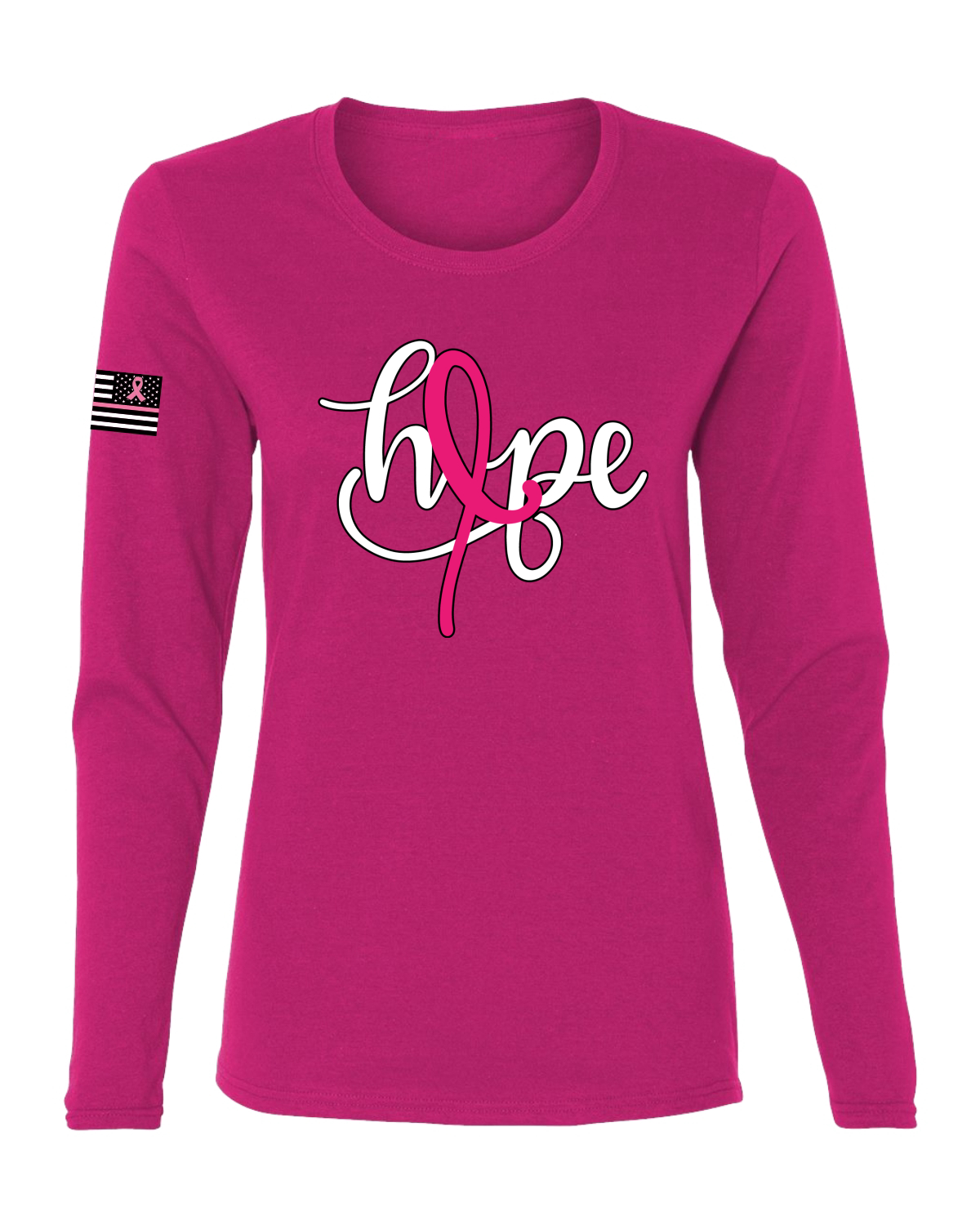 Collection Designs Breast Cancer Awareness USA Flag Women Pink Long Sleeve - Picture 9 of 22