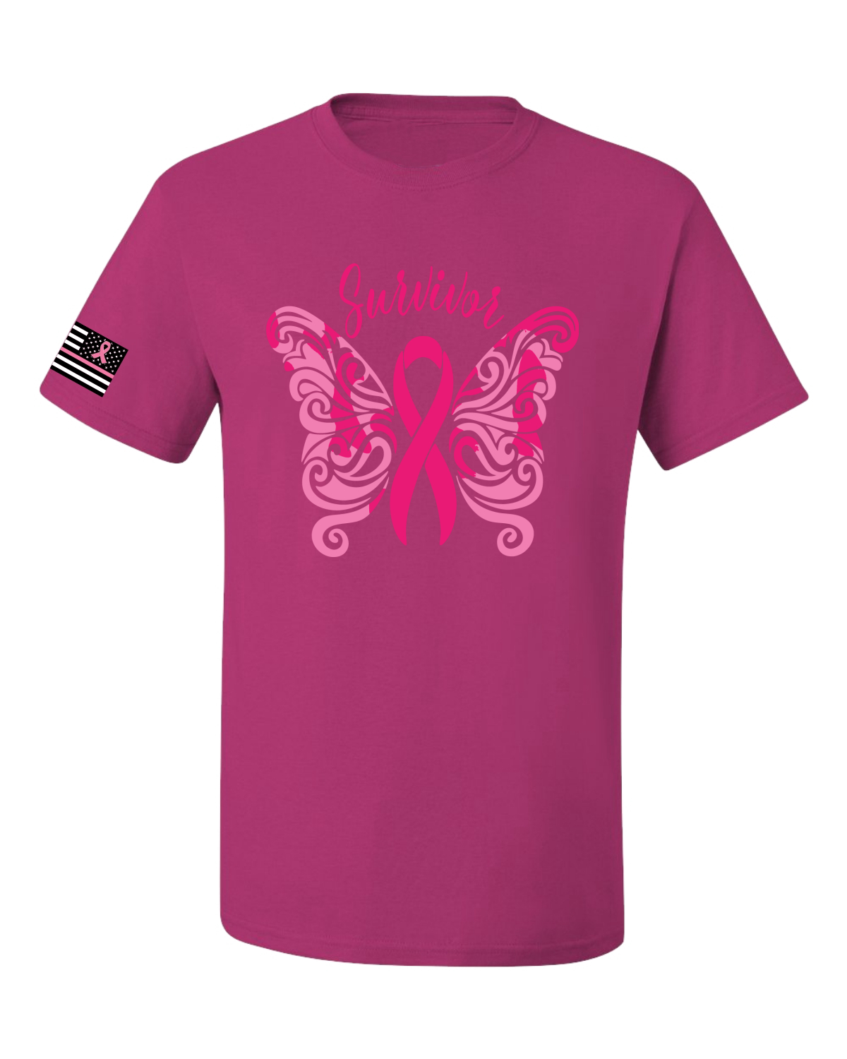 Collection Designs Breast Cancer Awareness US Flag Sleeve Unisex Pink T-Shirt - Bild 14 von 22
