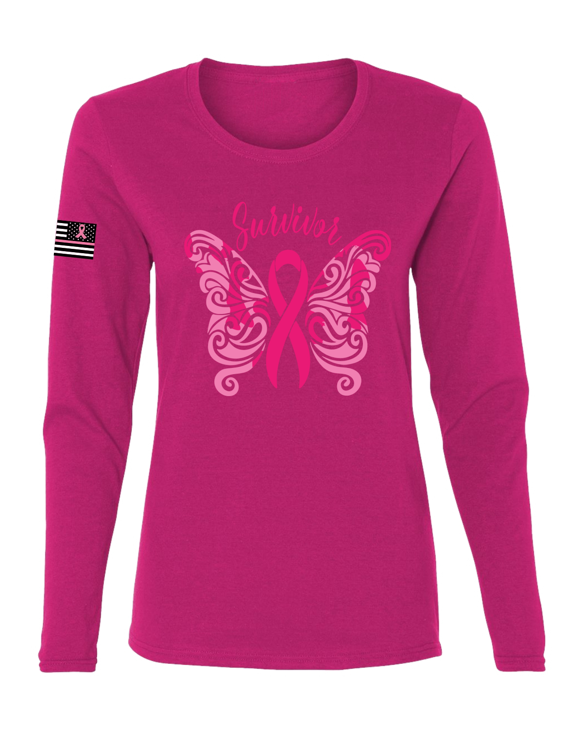 Collection Designs Breast Cancer Awareness USA Flag Women Pink Long Sleeve - Picture 14 of 22