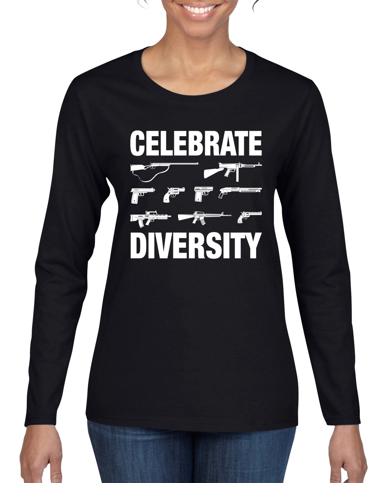 Celebrate Diversity Funny Gun Rights T Shirt Womens Long Sleeve TShirt