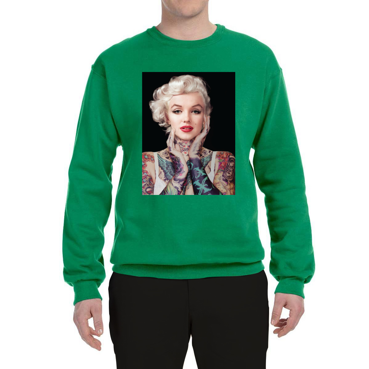 Sudadera de cuello redondo negra unisex de tatuajes de Marilyn Monroe - Imagen 9 de 21