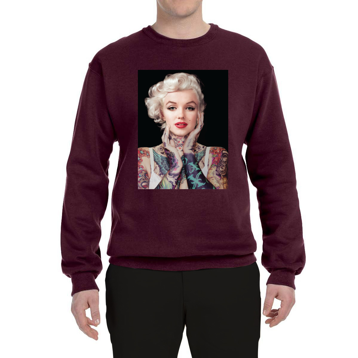 Sudadera de cuello redondo negra unisex de tatuajes de Marilyn Monroe - Imagen 11 de 21
