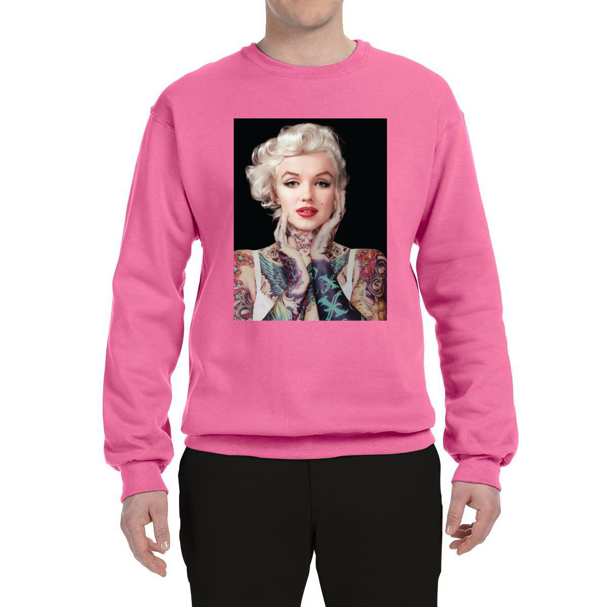 Sudadera de cuello redondo negra unisex de tatuajes de Marilyn Monroe - Imagen 13 de 21