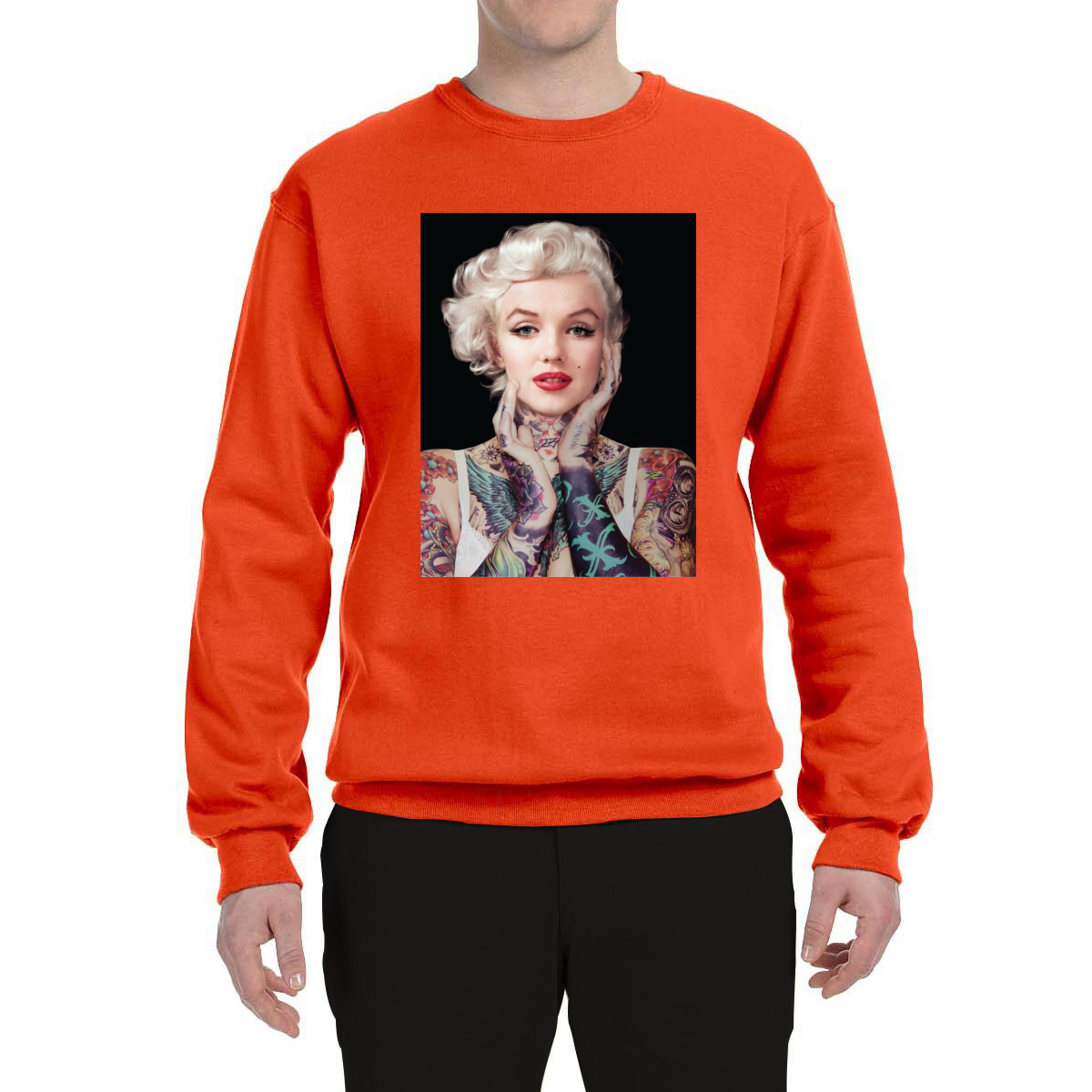 Sudadera de cuello redondo negra unisex de tatuajes de Marilyn Monroe - Imagen 14 de 21