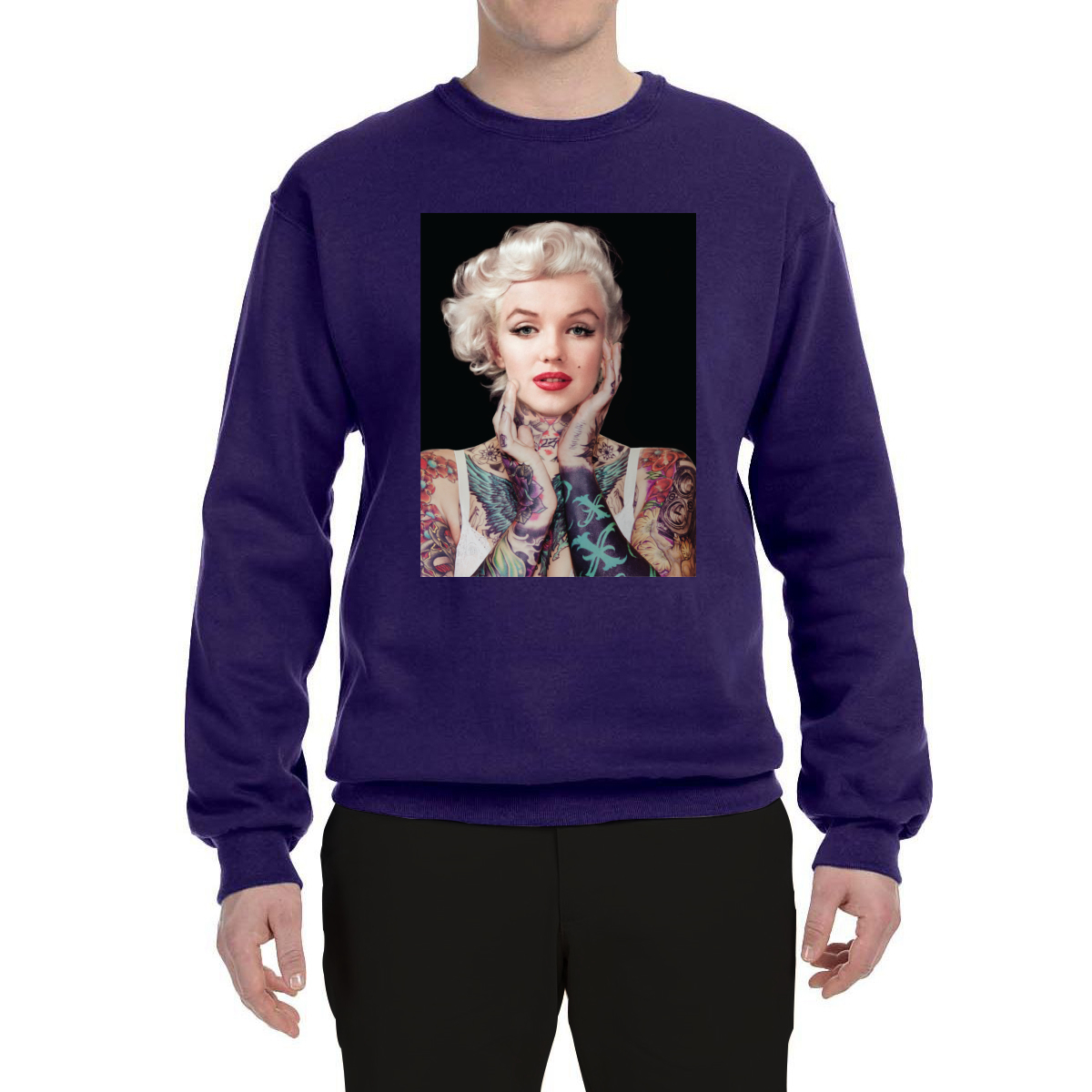Sudadera de cuello redondo negra unisex de tatuajes de Marilyn Monroe - Imagen 15 de 21