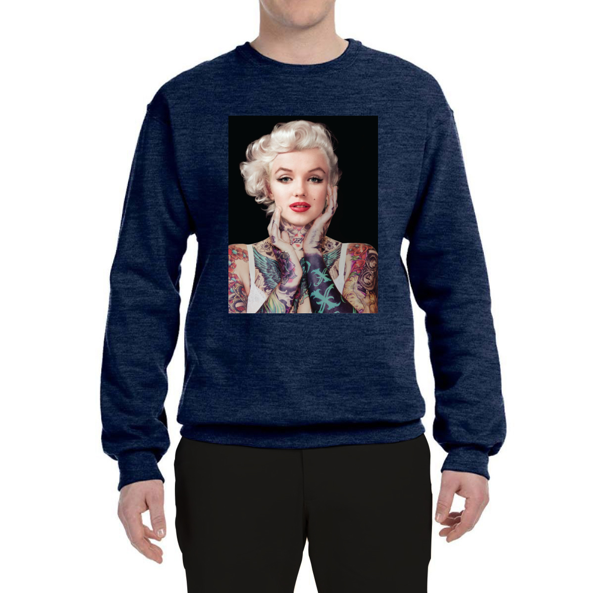 Sudadera de cuello redondo negra unisex de tatuajes de Marilyn Monroe - Imagen 19 de 21