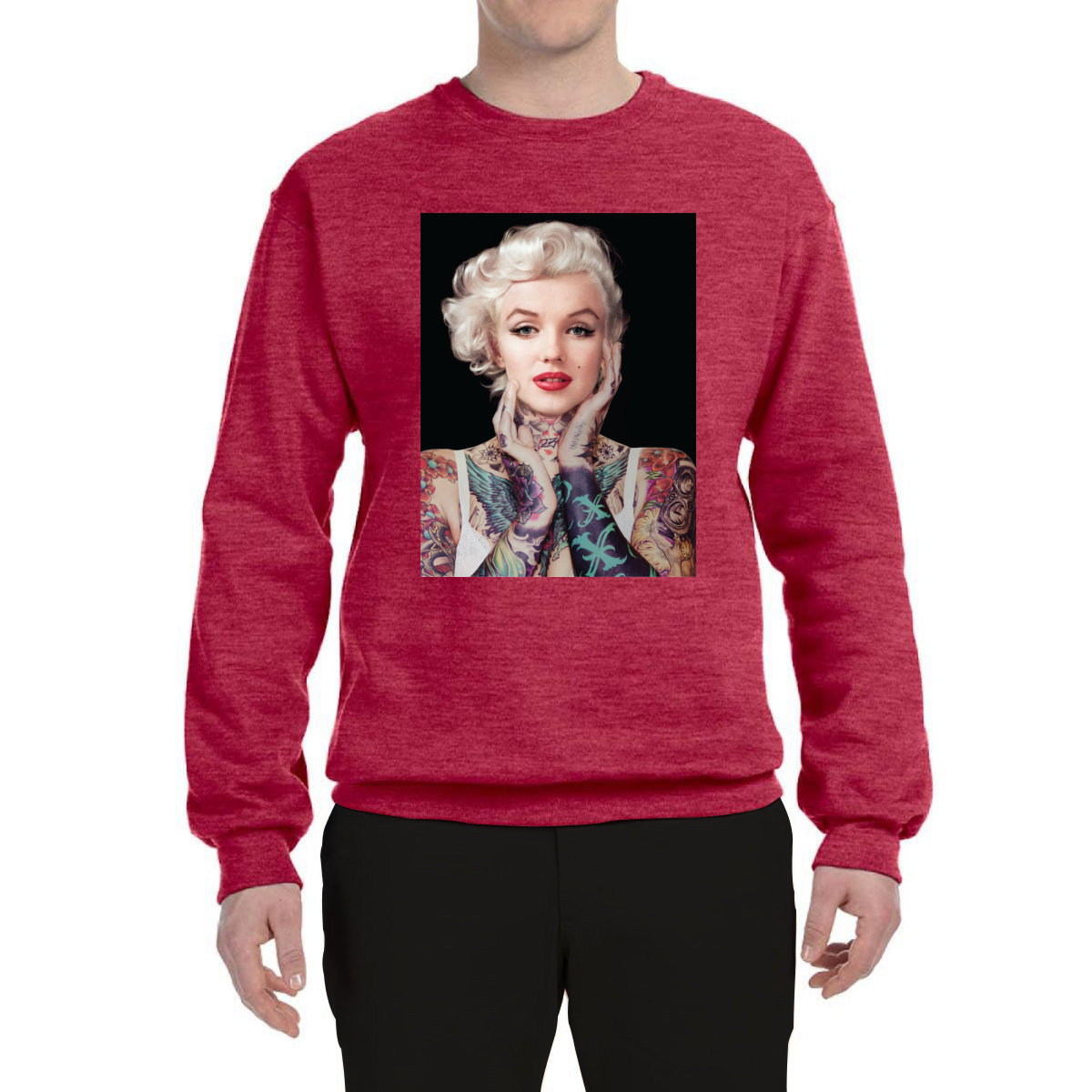 Sudadera de cuello redondo negra unisex de tatuajes de Marilyn Monroe - Imagen 20 de 21