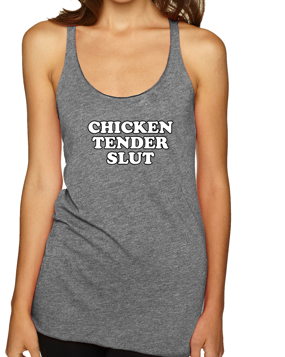 Chicken Tender Slut Humor Tri-Blend Racerback Tank Top - Picture 7 of 15