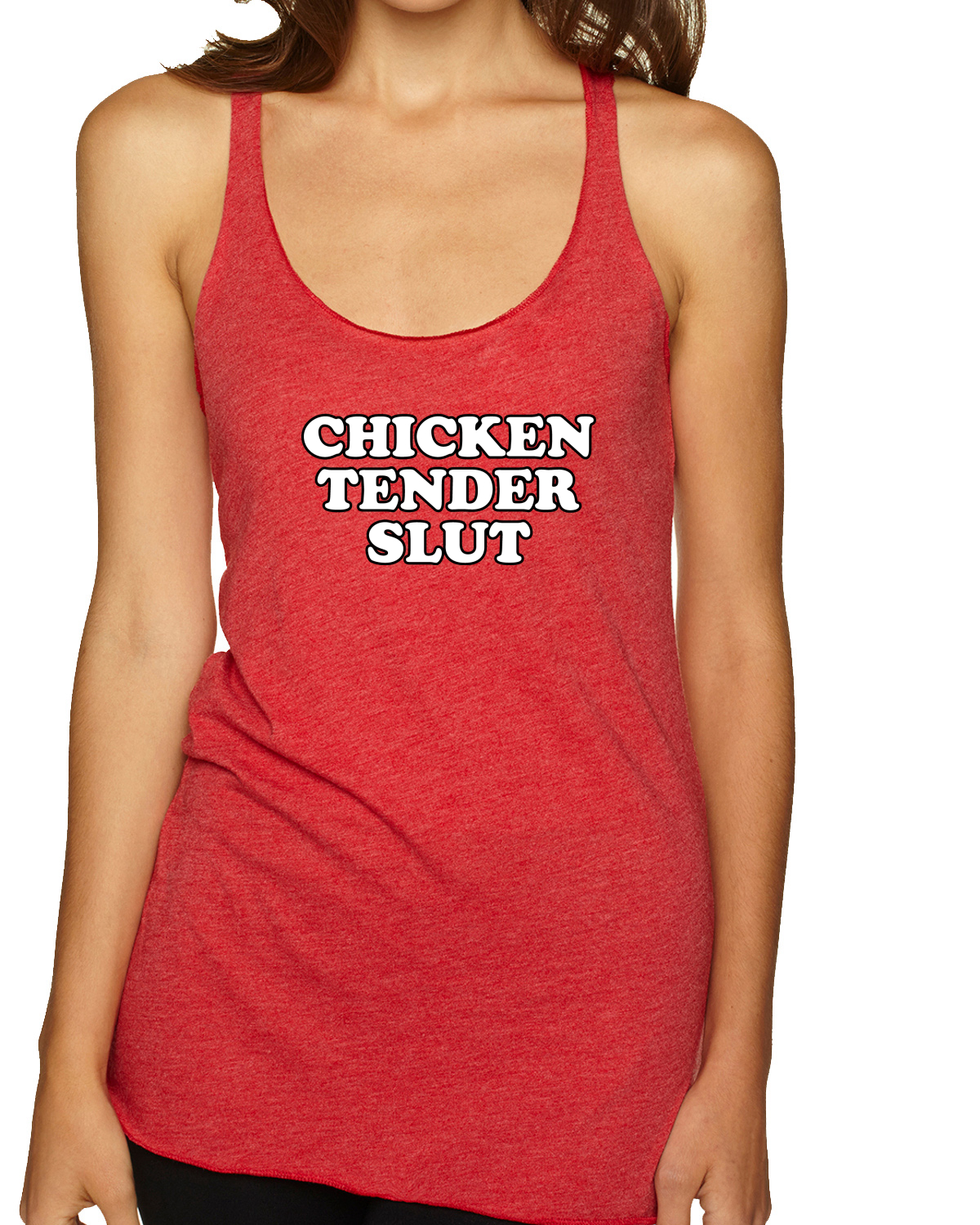 Chicken Tender Slut Humor Tri-Blend Racerback Tank Top - Picture 10 of 15