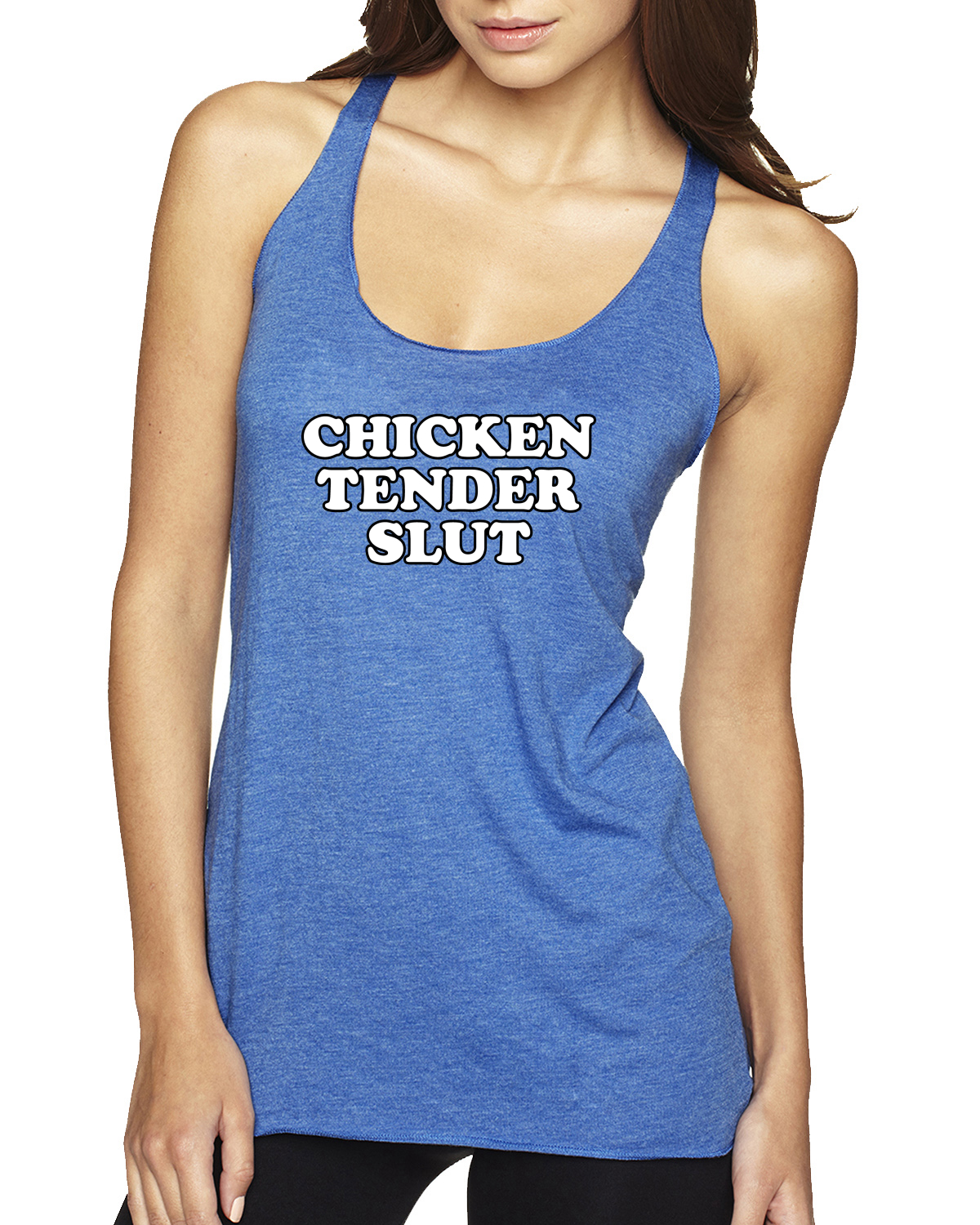 Chicken Tender Slut Humor Tri-Blend Racerback Tank Top - Picture 11 of 15