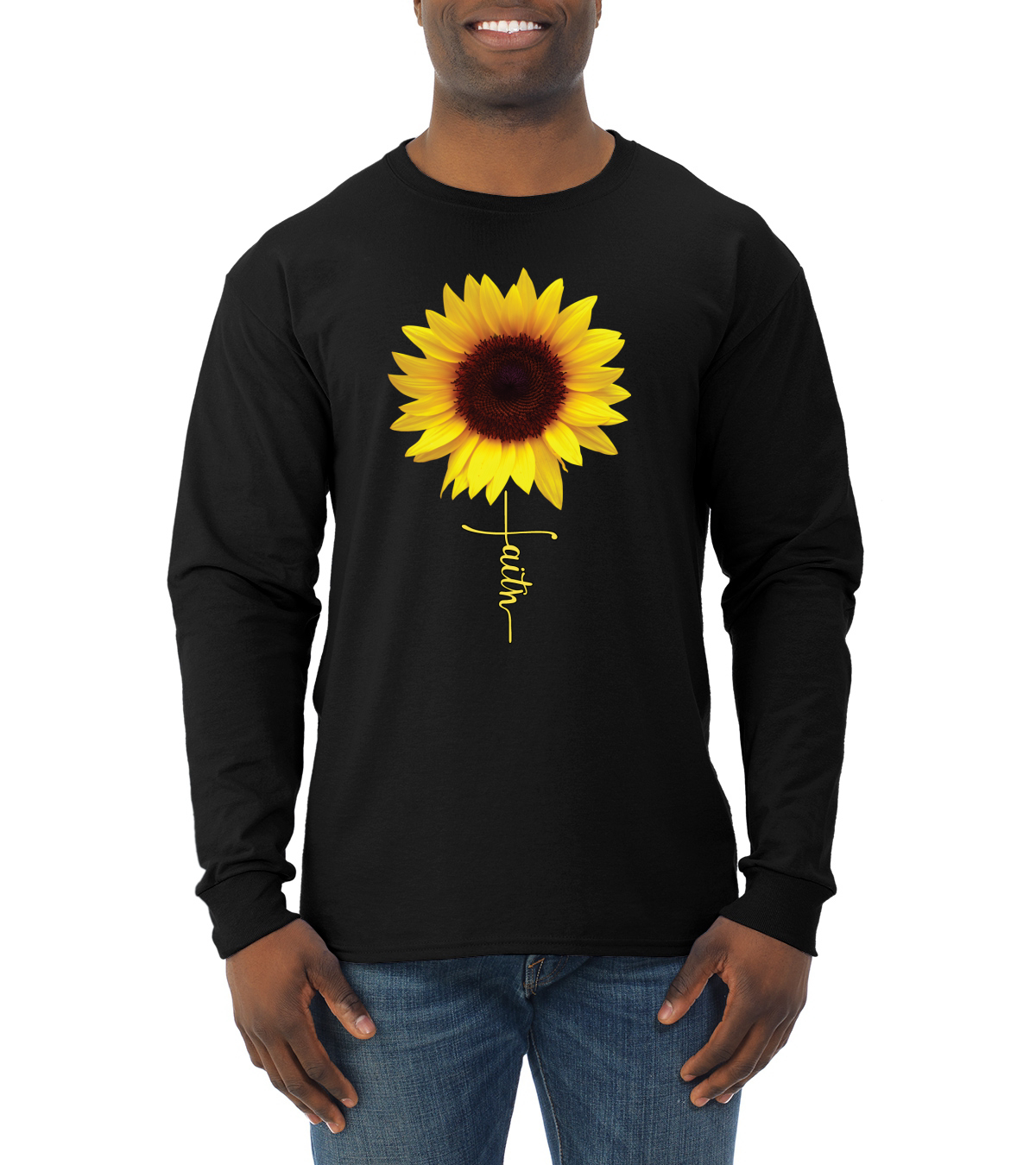 Sunflower Christians Faith Cross Christian Men Long Sleeve Shirt