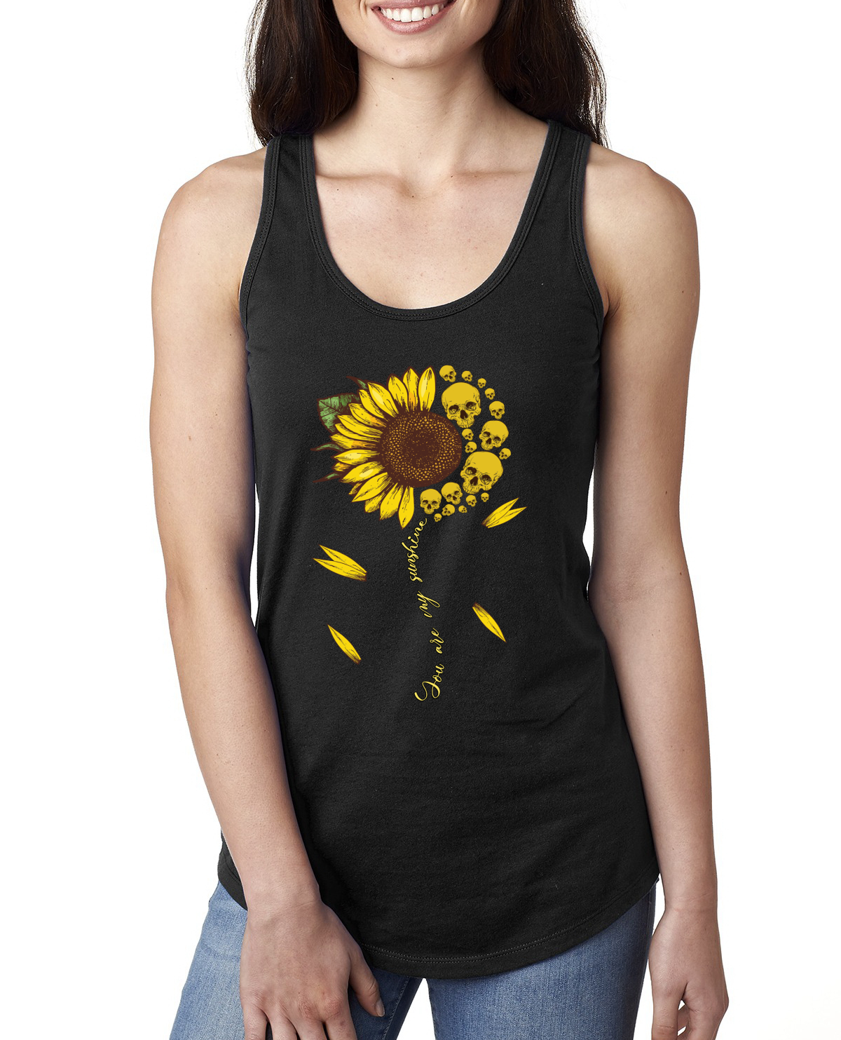 You are My Sunshine Skull And Sunflower Christian Ladies Racerback Tank Top