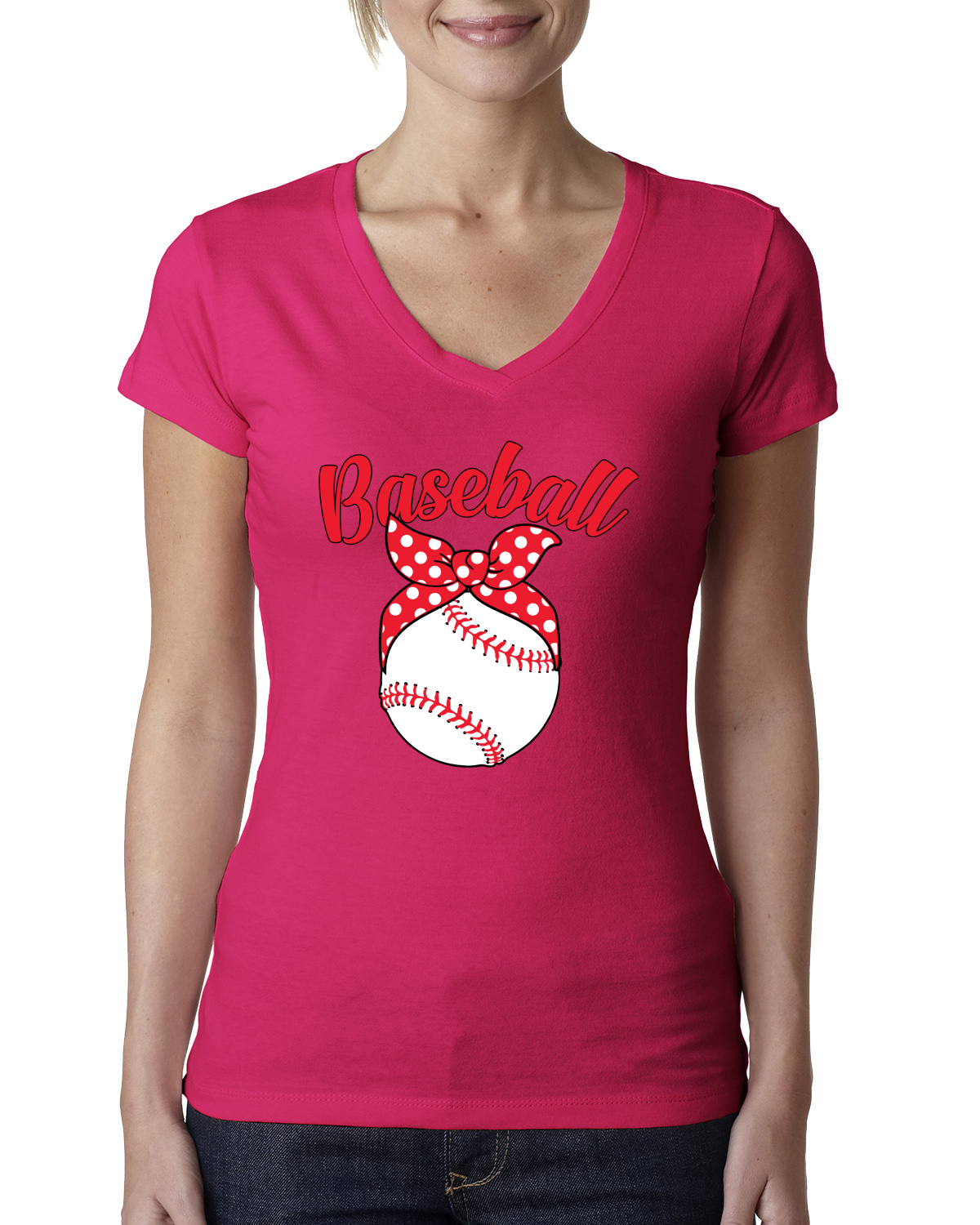Cute Baseball Mom Ribbon Gift Women Junior V-Neck Tee - Picture 10 of 10