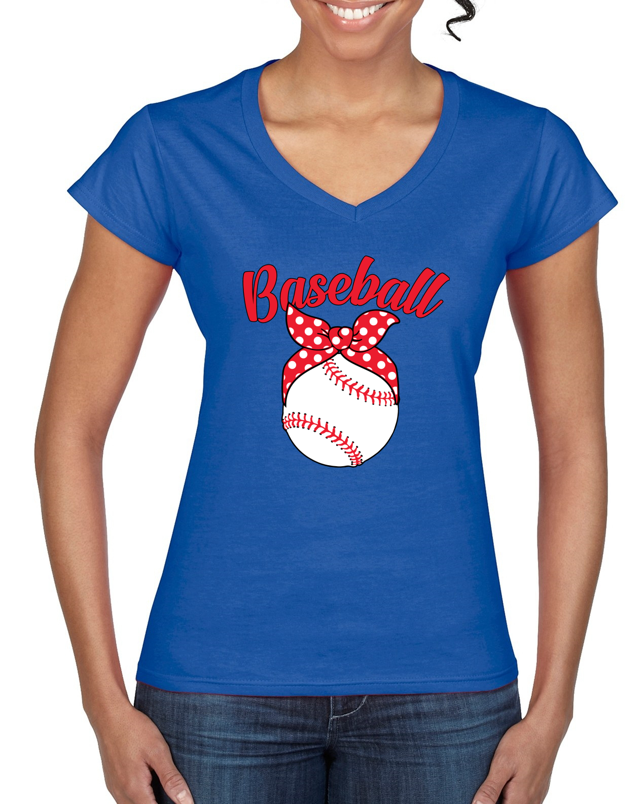 Cute Baseball Mom Ribbon Gift Women Standard V-Neck Tee - Picture 6 of 6