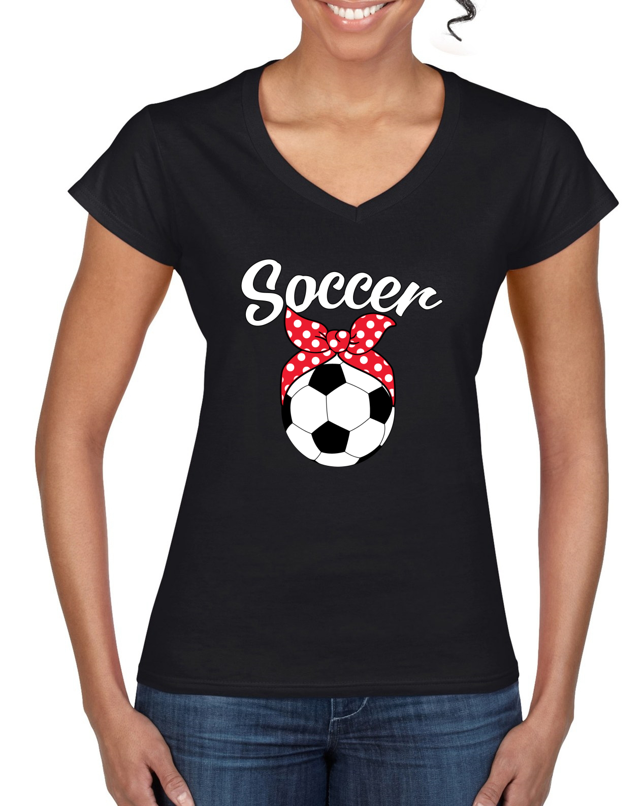 Süß Fußball Mama Band Fußball Ball Geschenk Sport Frauen Standard V-Ausschnitt T-Shirt - Bild 3 von 6