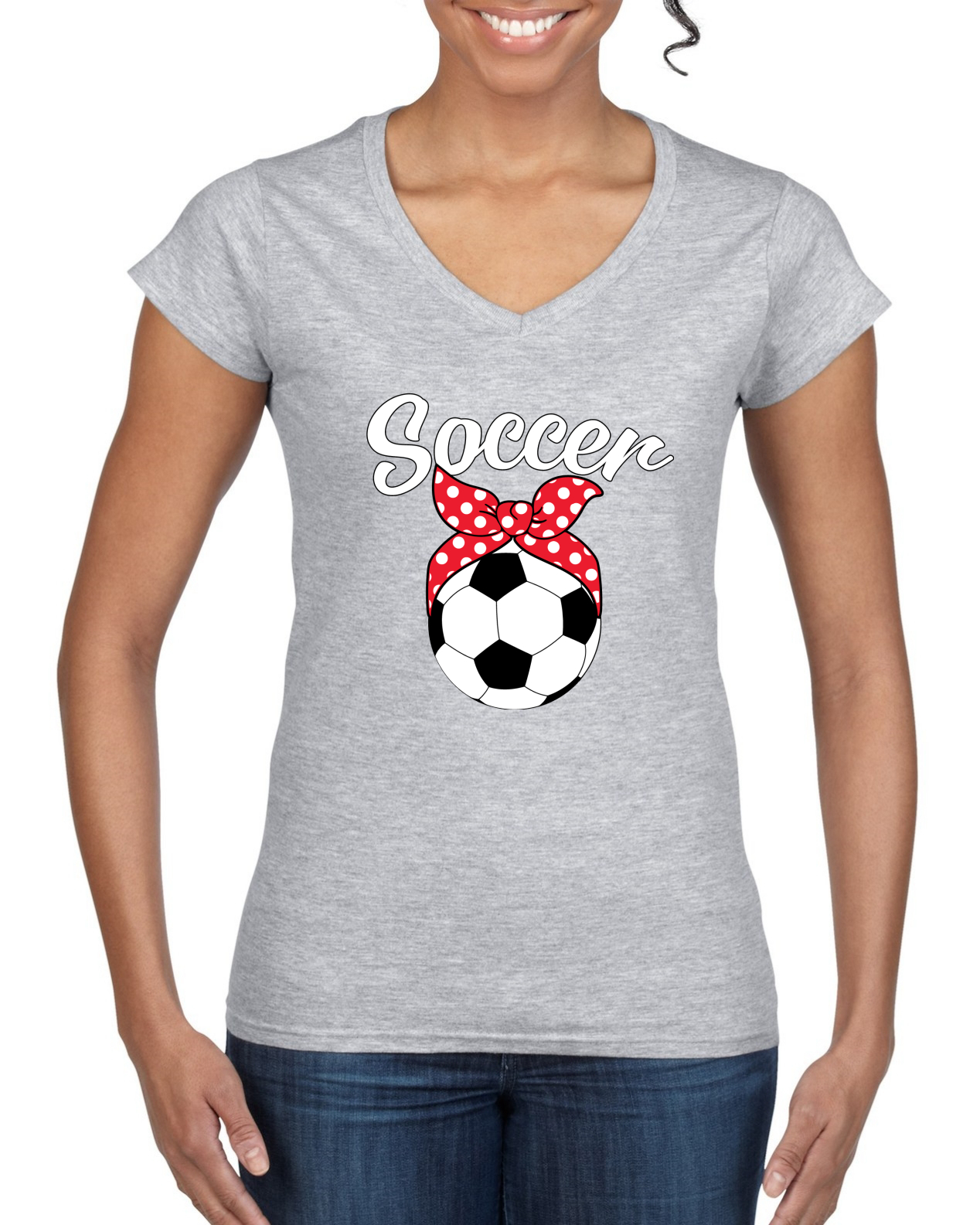 Süß Fußball Mama Band Fußball Ball Geschenk Sport Frauen Standard V-Ausschnitt T-Shirt - Bild 4 von 6