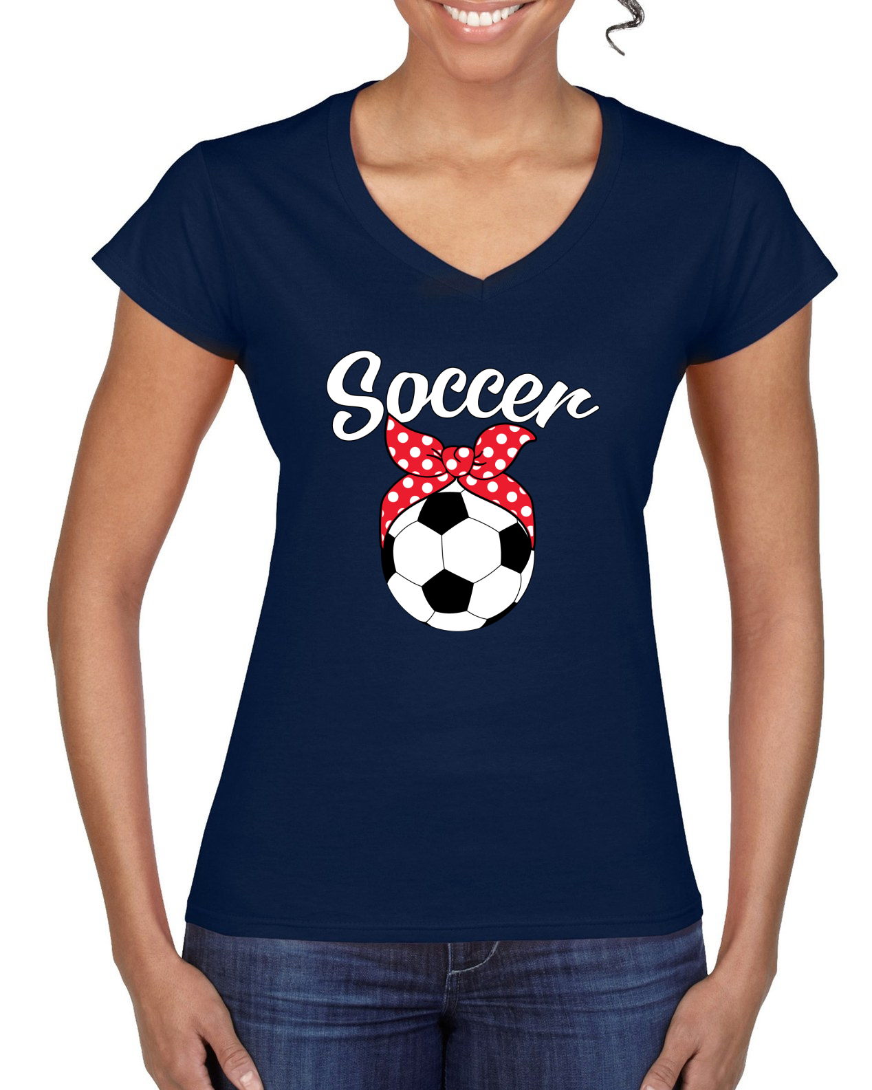 Süß Fußball Mama Band Fußball Ball Geschenk Sport Frauen Standard V-Ausschnitt T-Shirt - Bild 5 von 6
