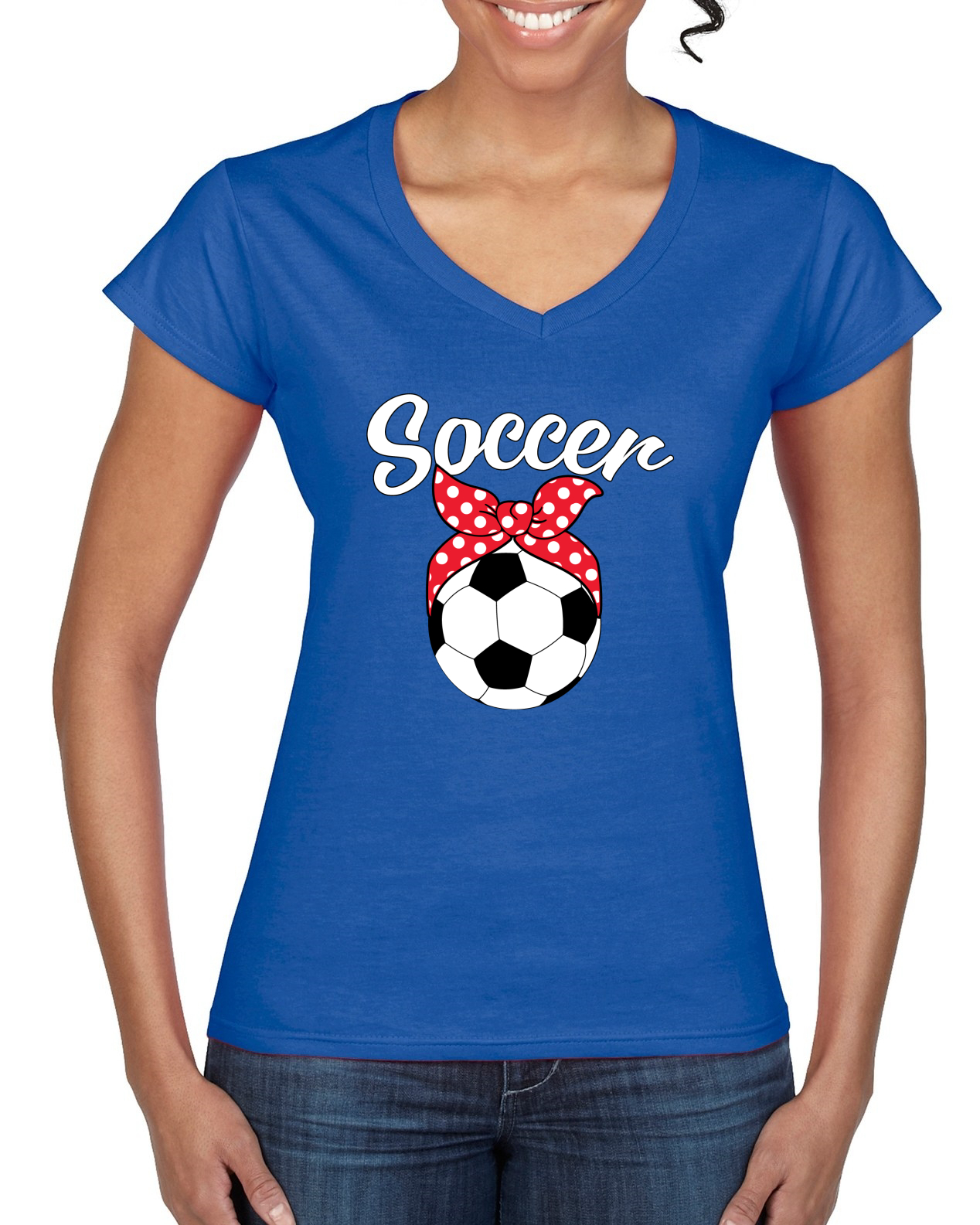 Süß Fußball Mama Band Fußball Ball Geschenk Sport Frauen Standard V-Ausschnitt T-Shirt - Bild 6 von 6