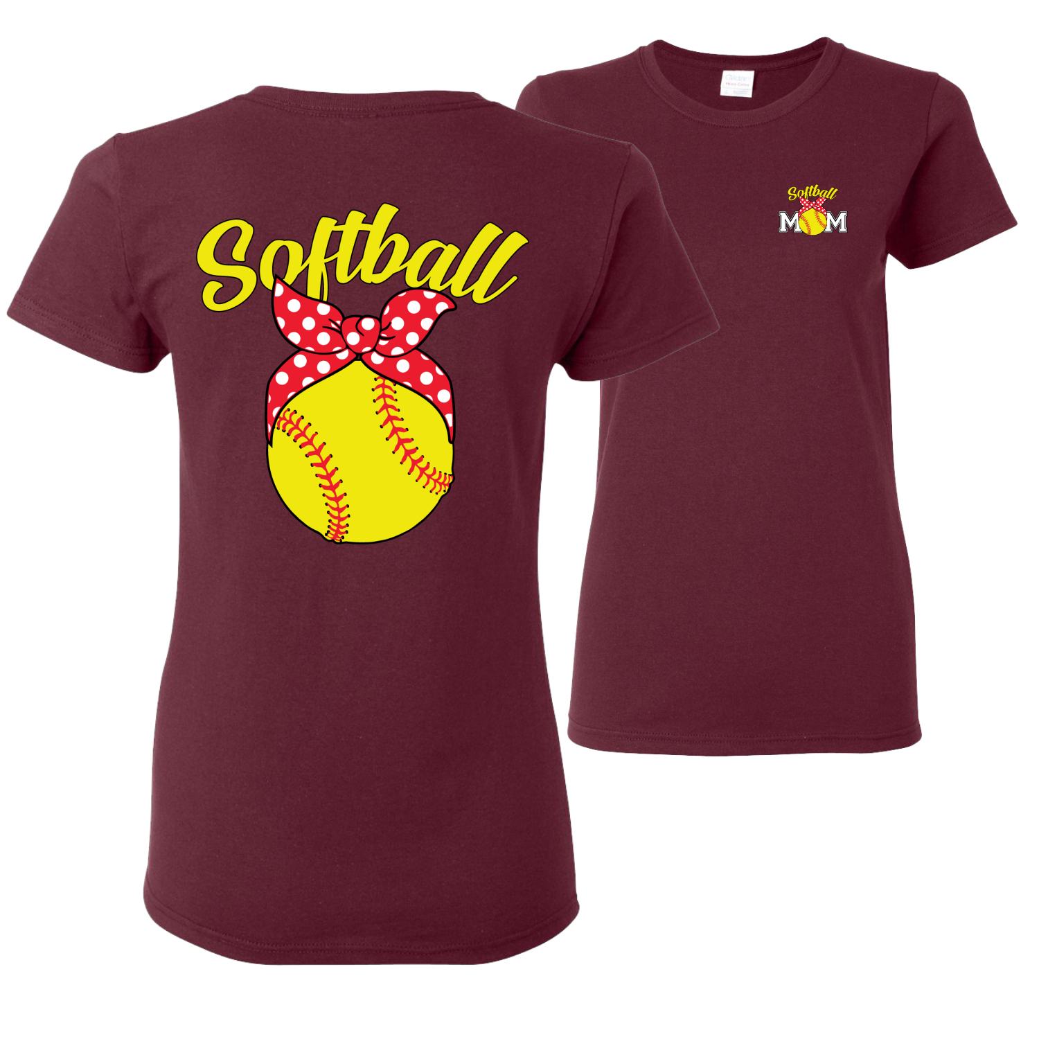Cute Ribbon Bow Softball Mom Gift Mothers Day Women Graphic Shirt - Picture 12 of 17