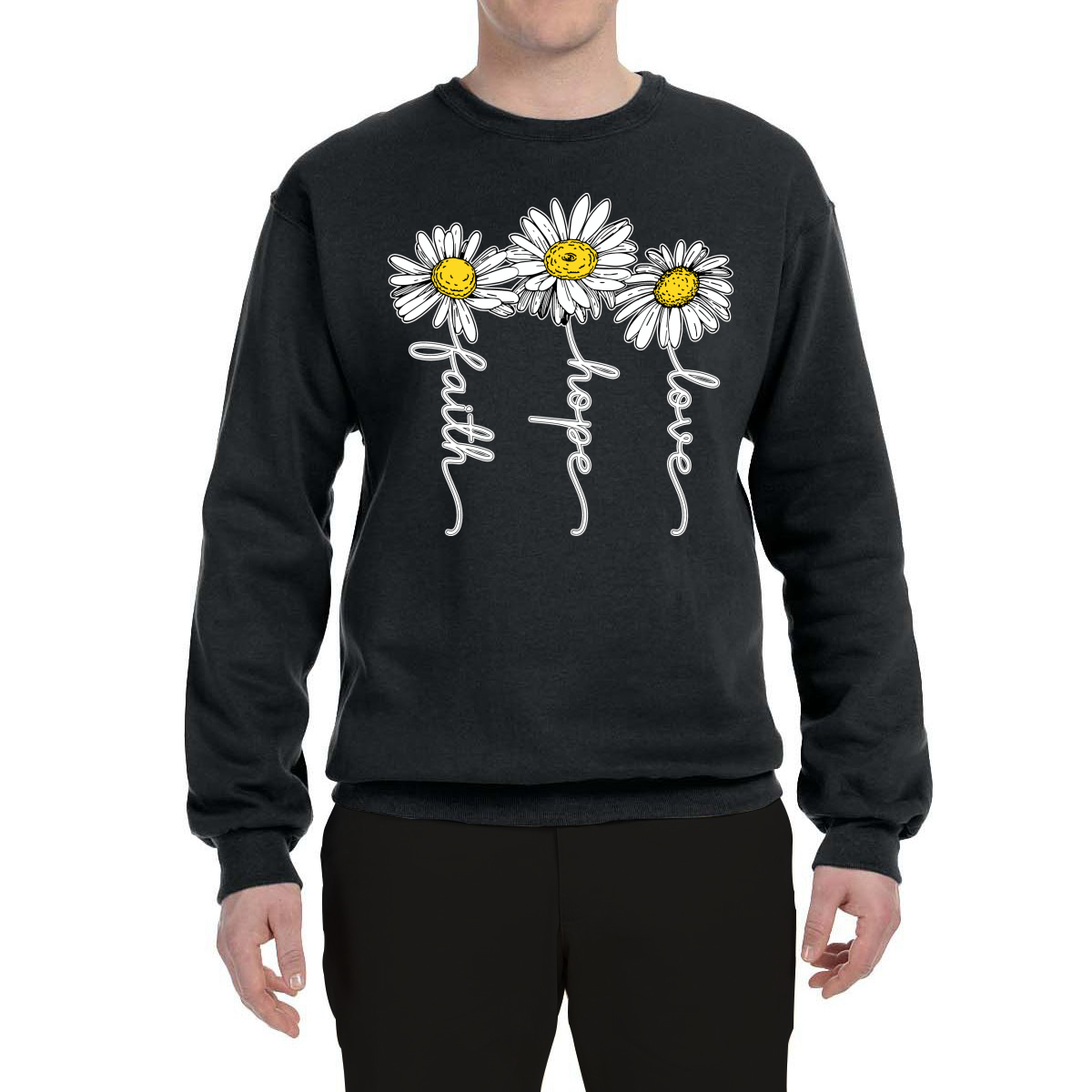 Faith Hope Love Daisy Flower Christian God Religious Inspirational Sweatshirt - Picture 3 of 21