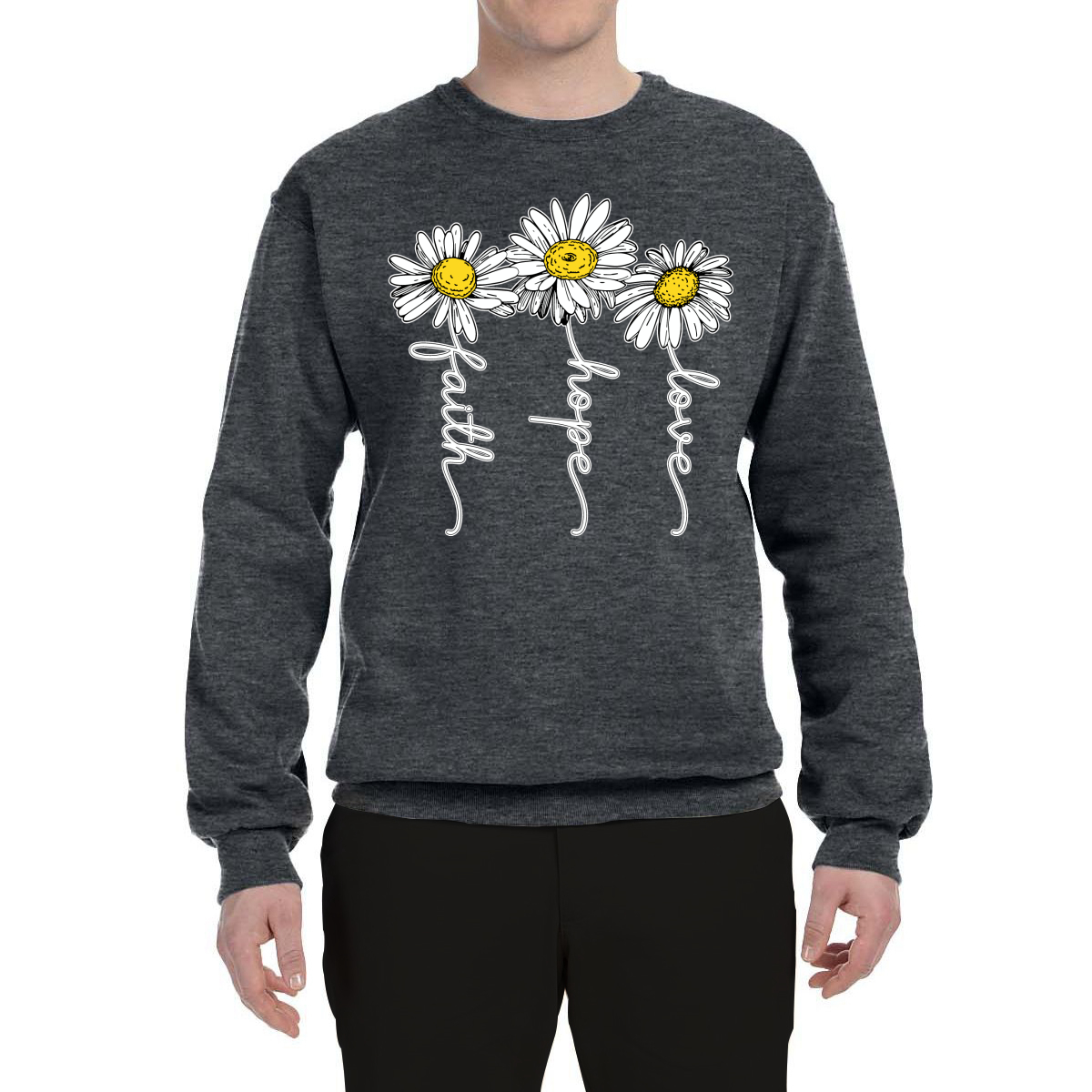 Faith Hope Love Daisy Flower Christian God Religious Inspirational Sweatshirt - Picture 4 of 21